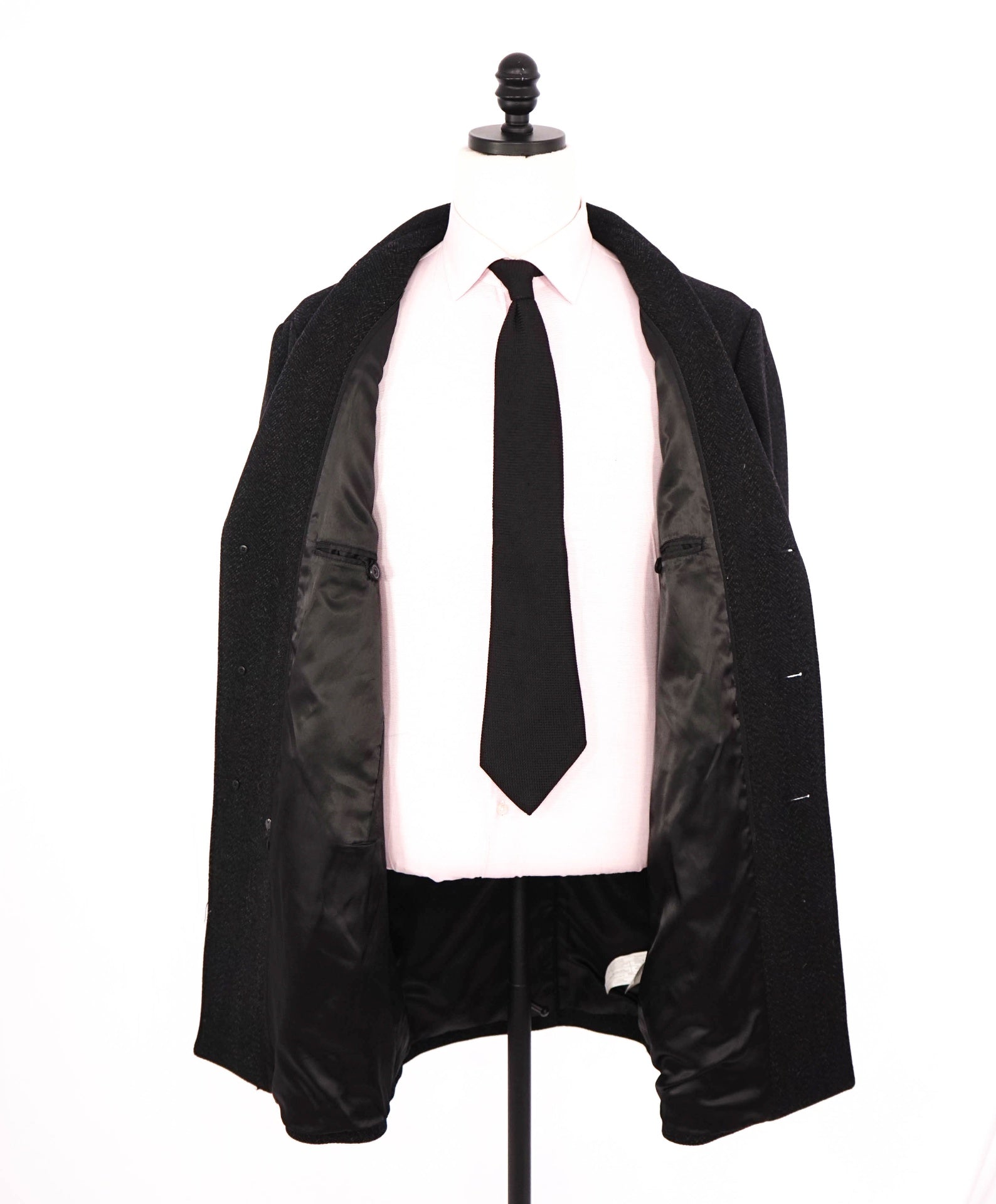 $795 SAKS FIFTH AVENUE - Black Herringbone Wool Blend Coat - 44R