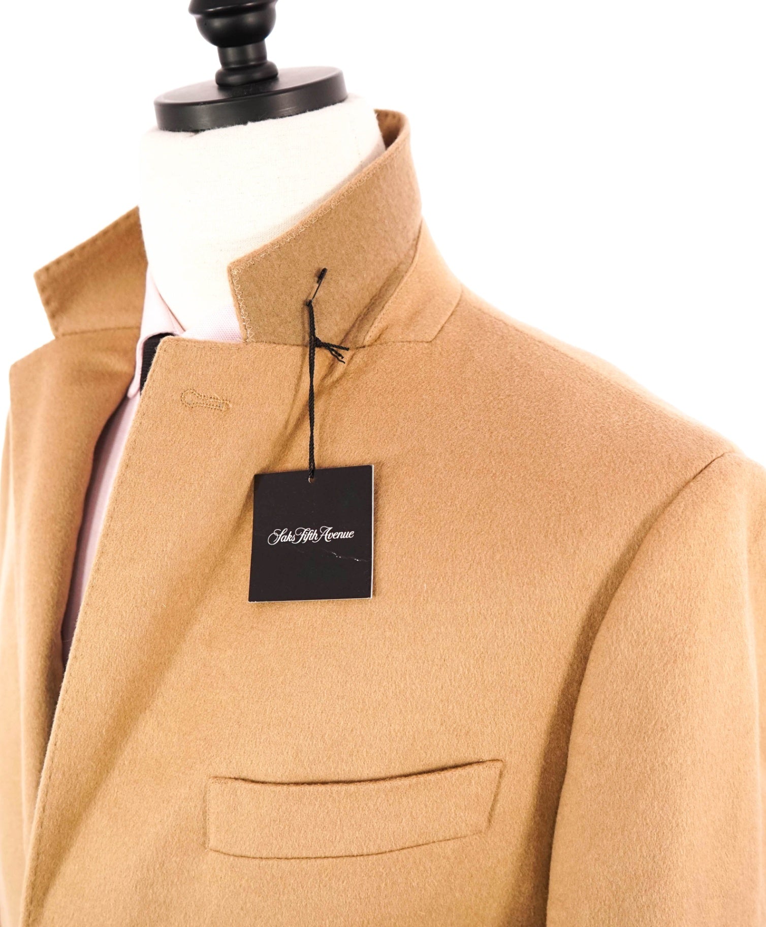$1,795 SAKS 5TH AVE - Camel Brown Wool/Cashmere Trim Fit Coat - L