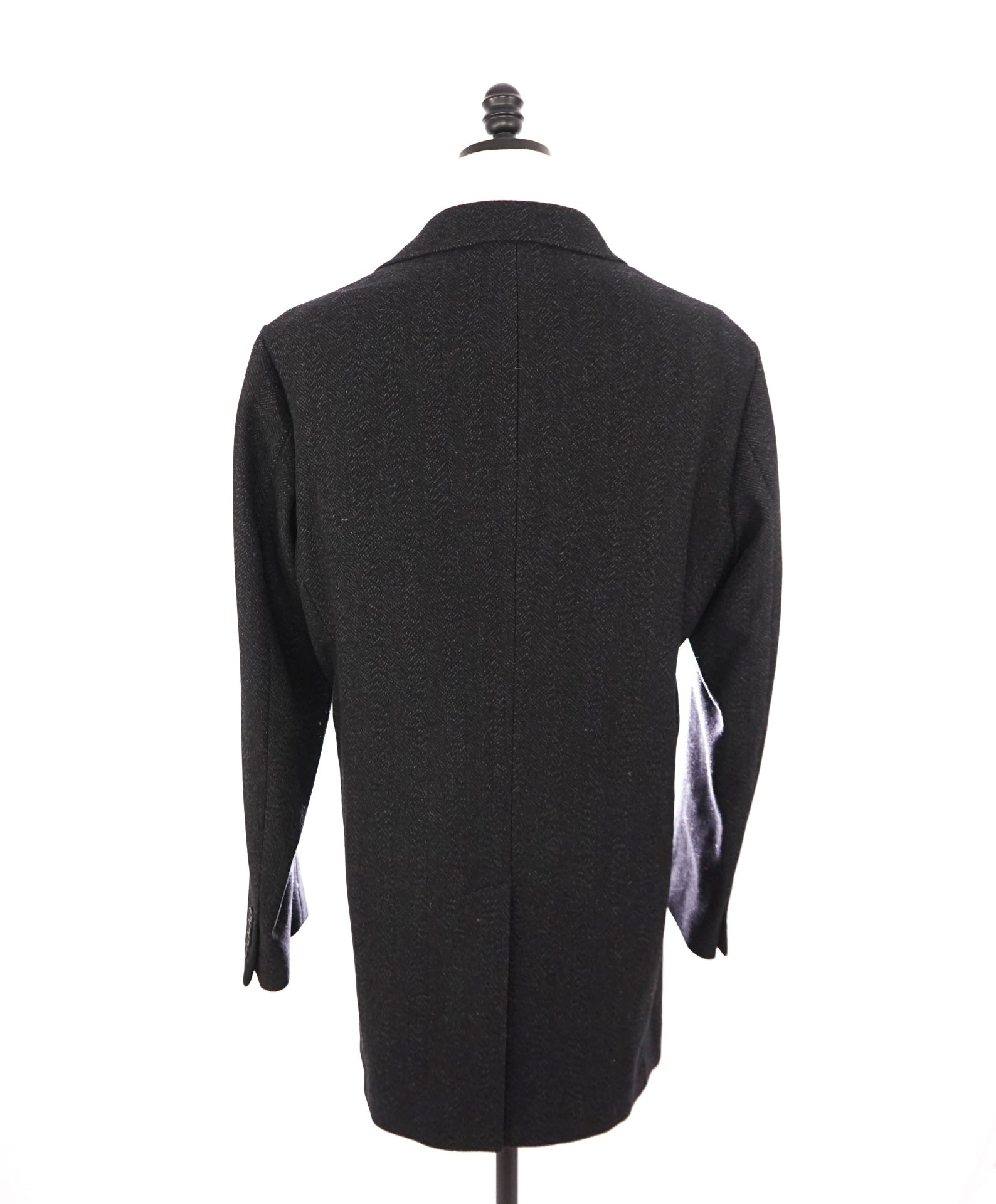 $795 SAKS FIFTH AVENUE - Black Herringbone Wool Blend Coat - 44R