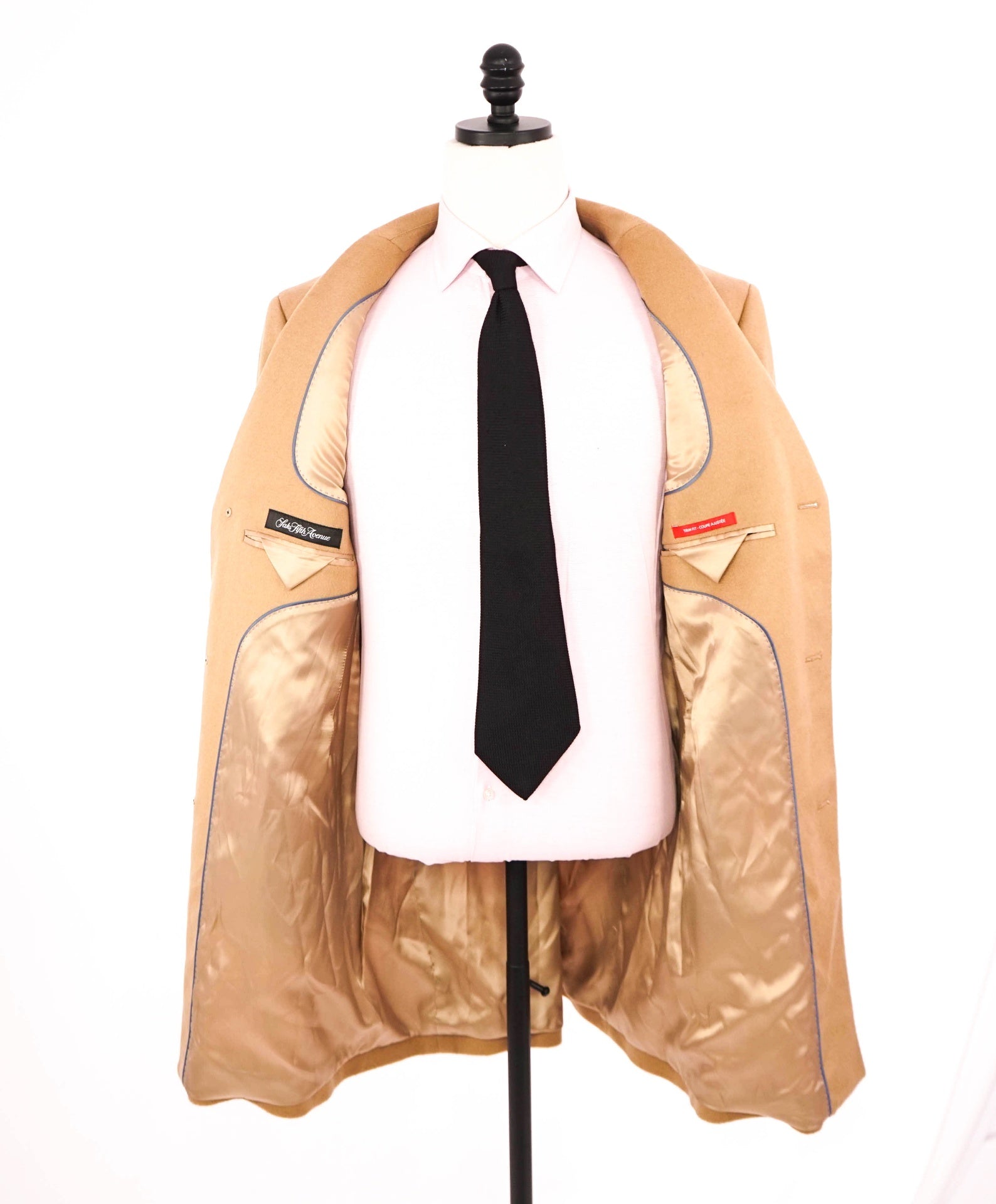 $1,795 SAKS 5TH AVE - Camel Brown Wool/Cashmere Trim Fit Coat - L