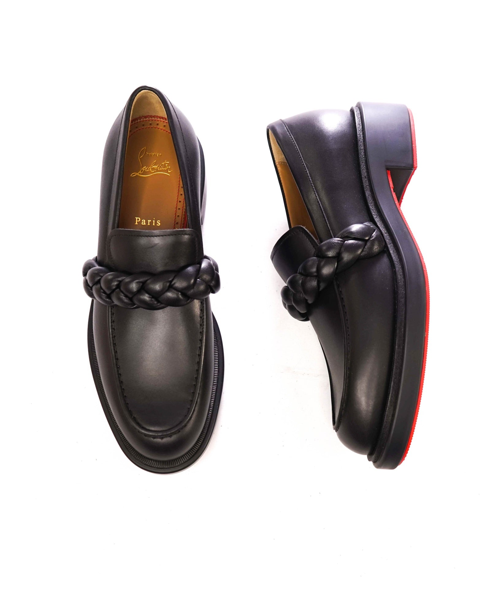 $1,095 LOUBOUTIN - Black "URBINO" Mock Braid Loafers - US 10.5 (43.5EU)