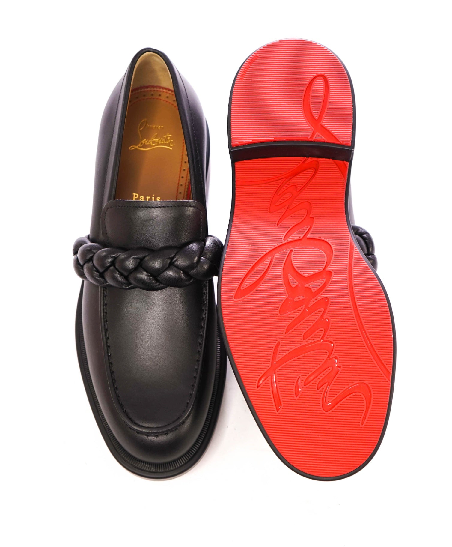 $1,095 LOUBOUTIN - Black "URBINO" Mock Braid Loafers - US 13 (46EU)