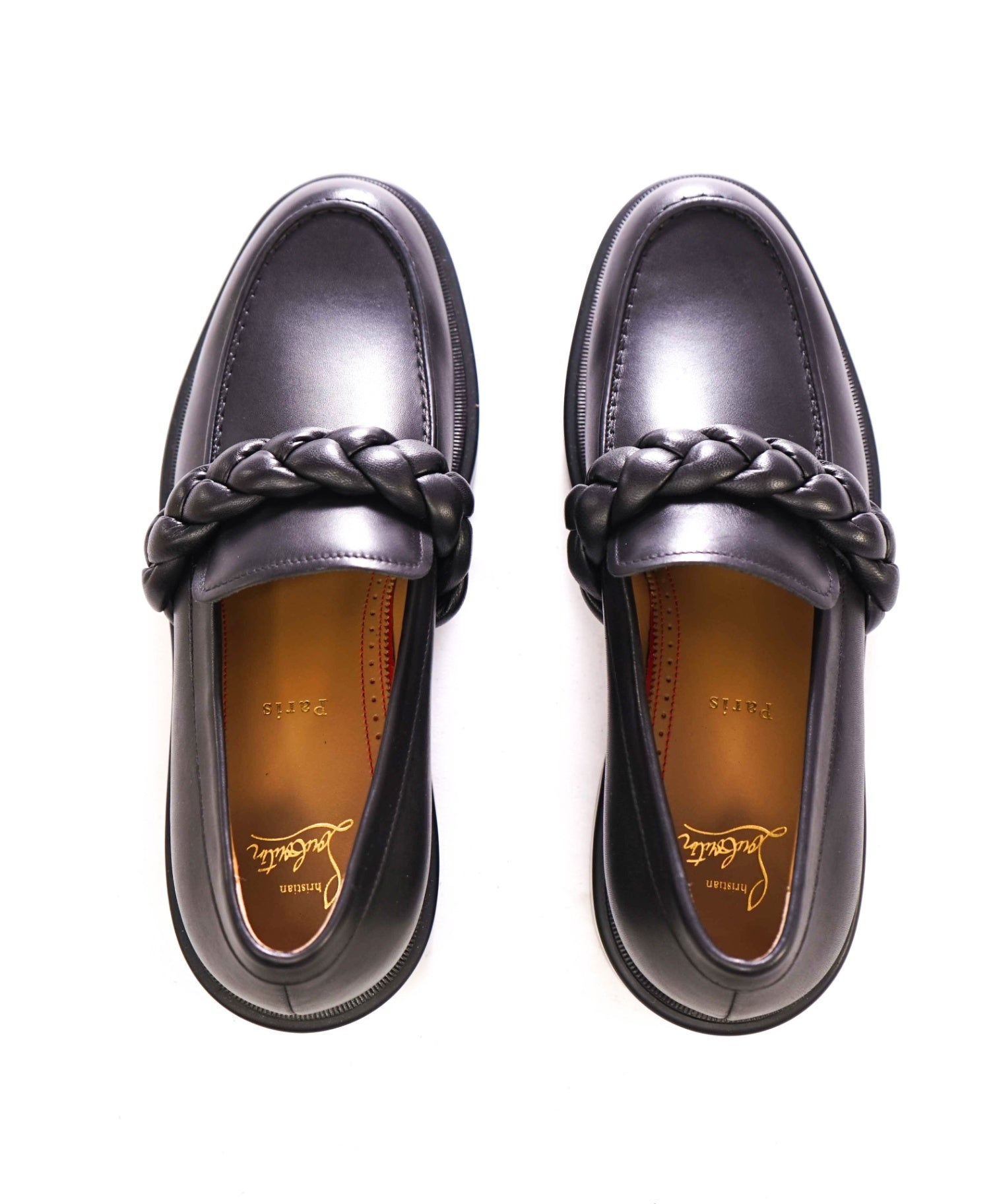 $1,095 LOUBOUTIN - Leather "URBINO" Mock Braid Loafers - US 8 (41EU)