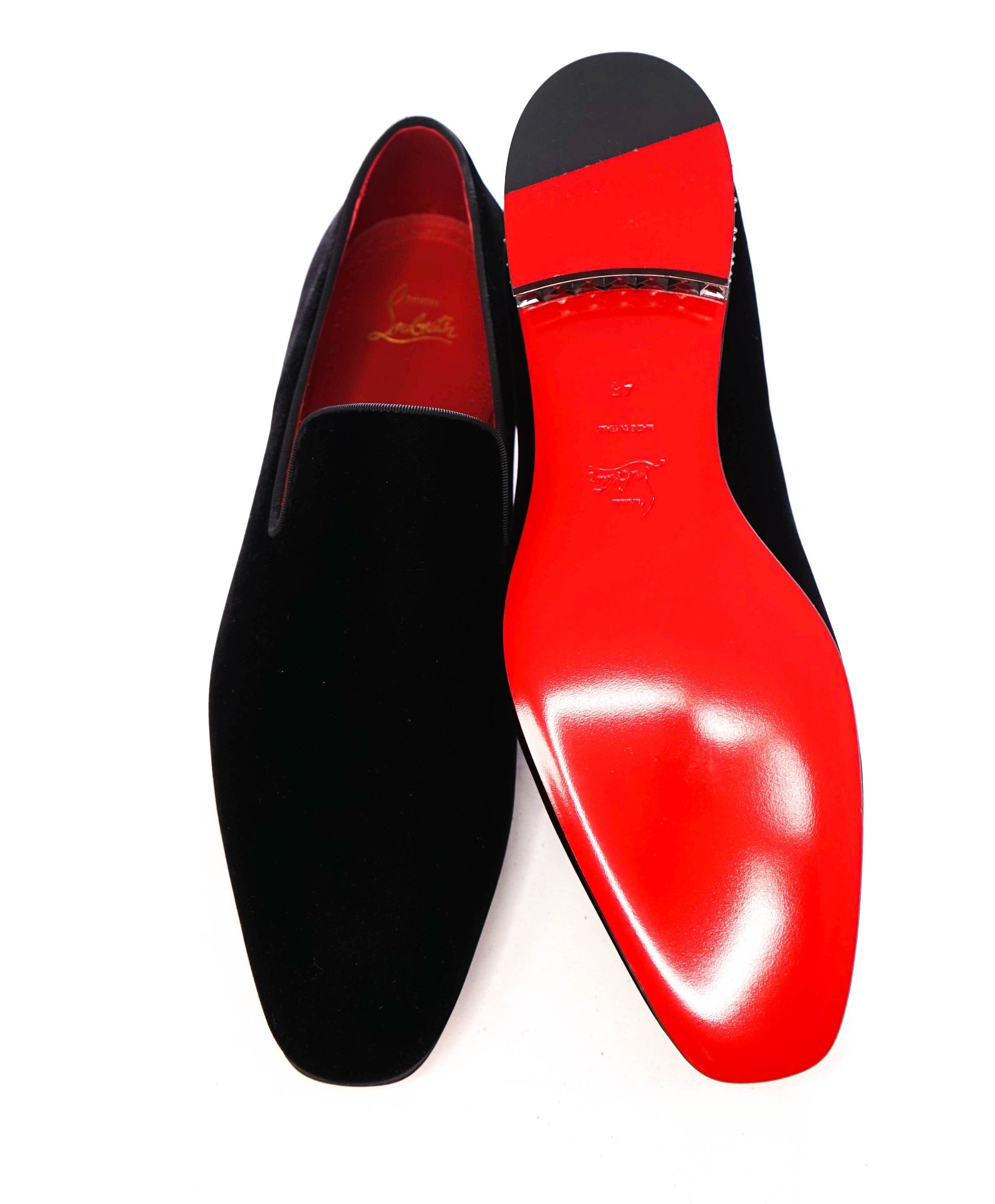 $1,045 LOUBOUTIN - Black Velvet "DANDYROCKS" Loafers - US 12 (45EU)
