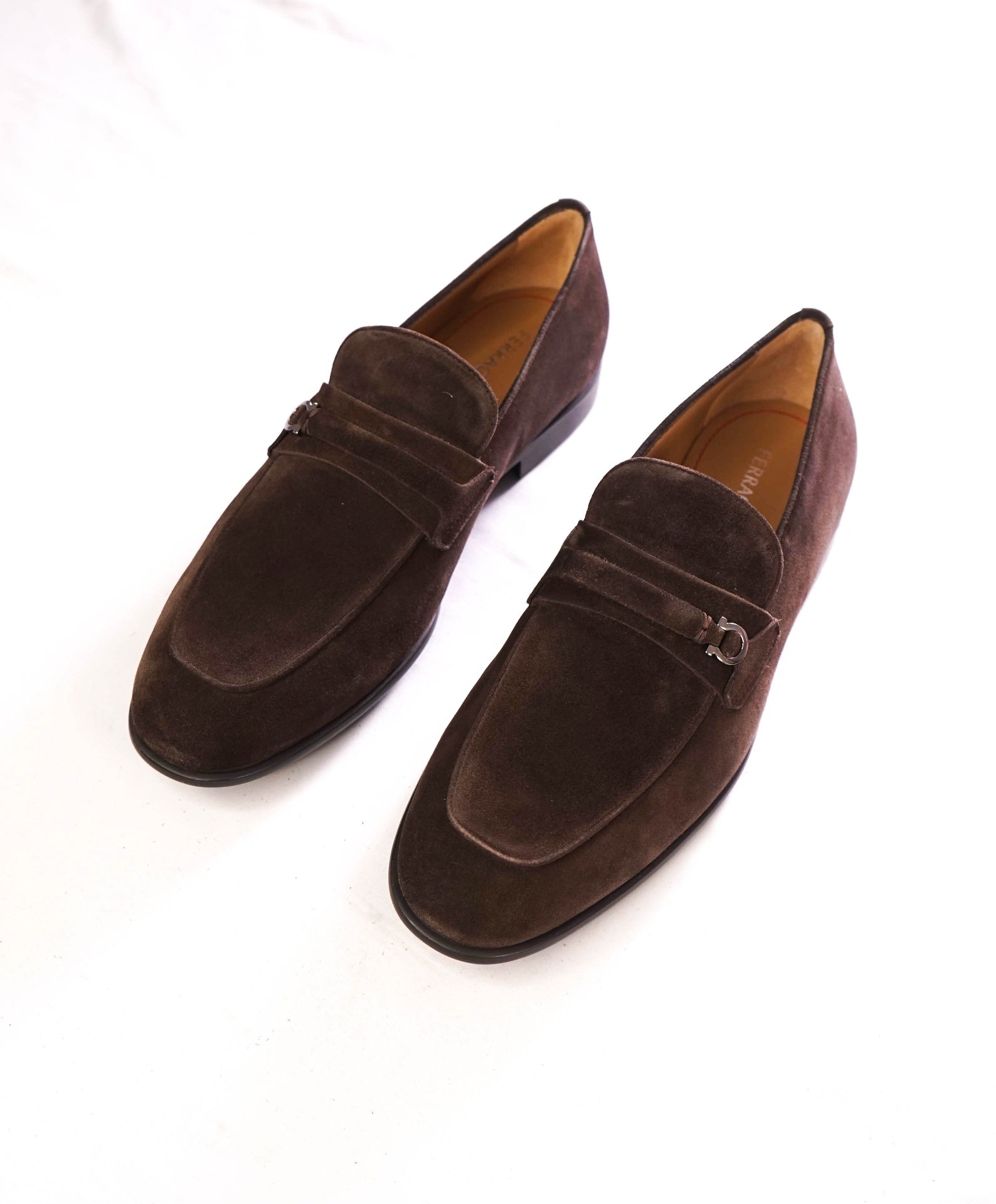 $950 FERRAGAMO - Brown Suede "DESIO" Loafers - 10.5 EE