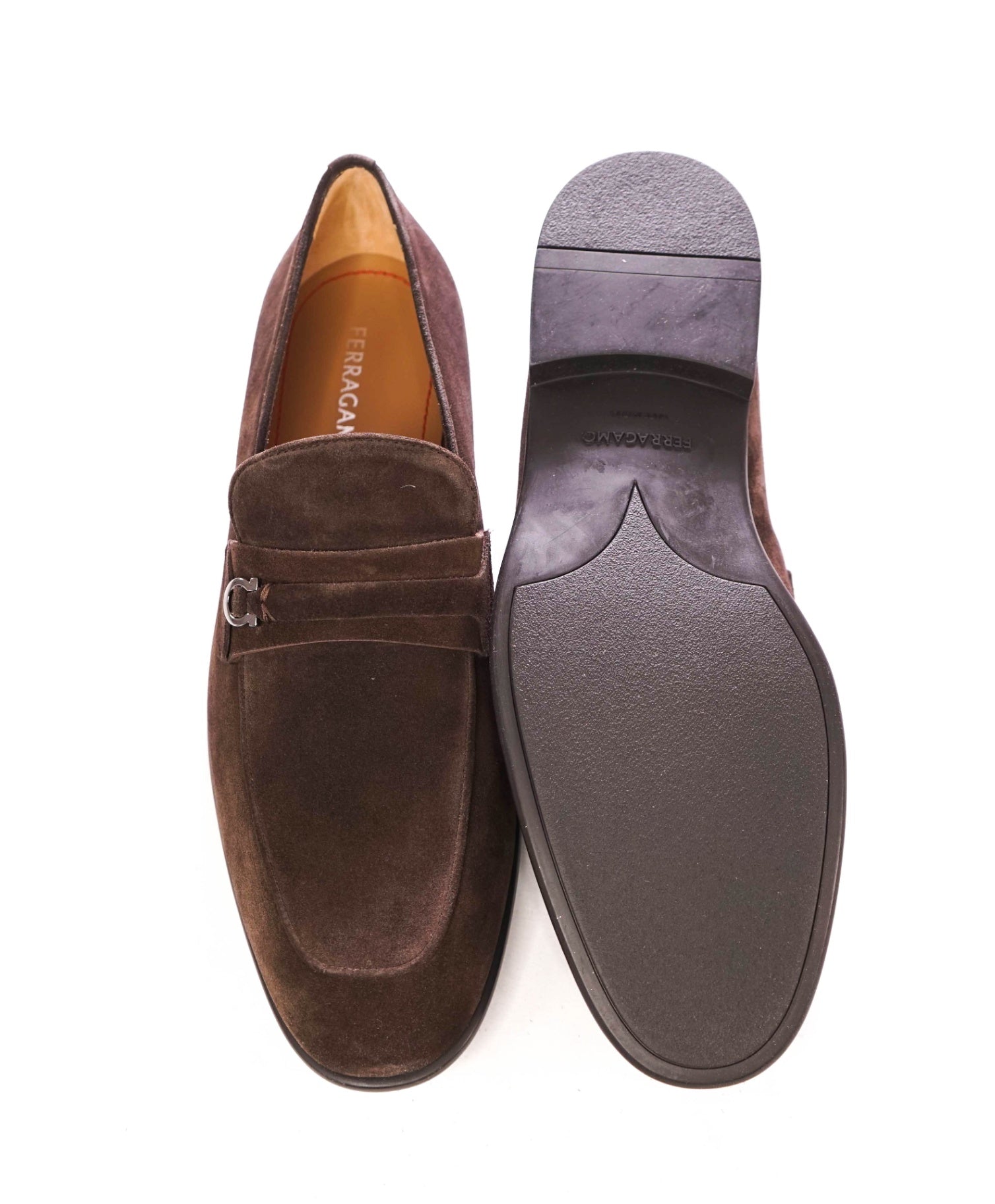 $950 FERRAGAMO - Brown Suede "DESIO" Loafers - 10 E