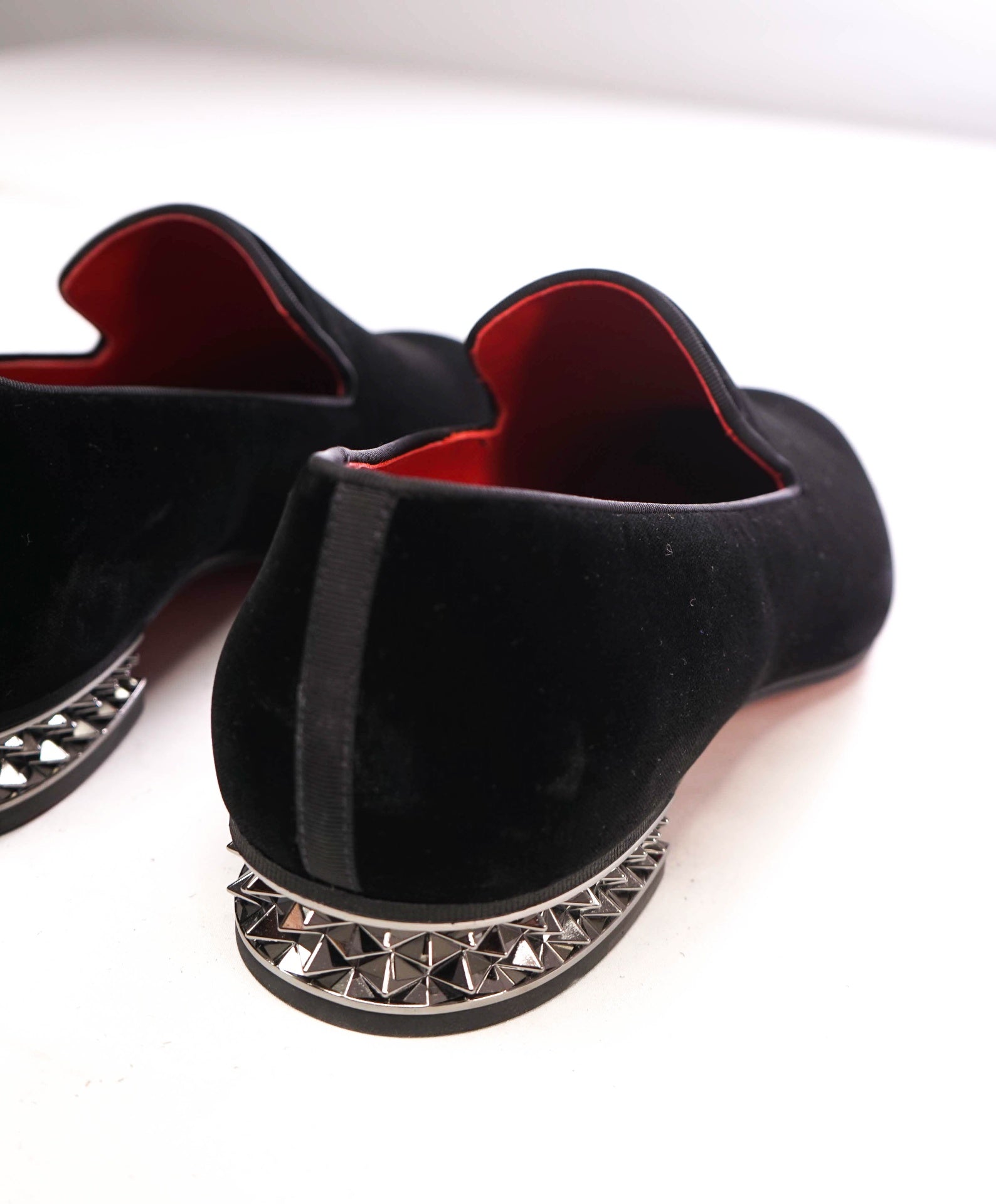 $1,045 LOUBOUTIN - Black Velvet "DANDYROCKS" Loafers - US 12 (45EU)