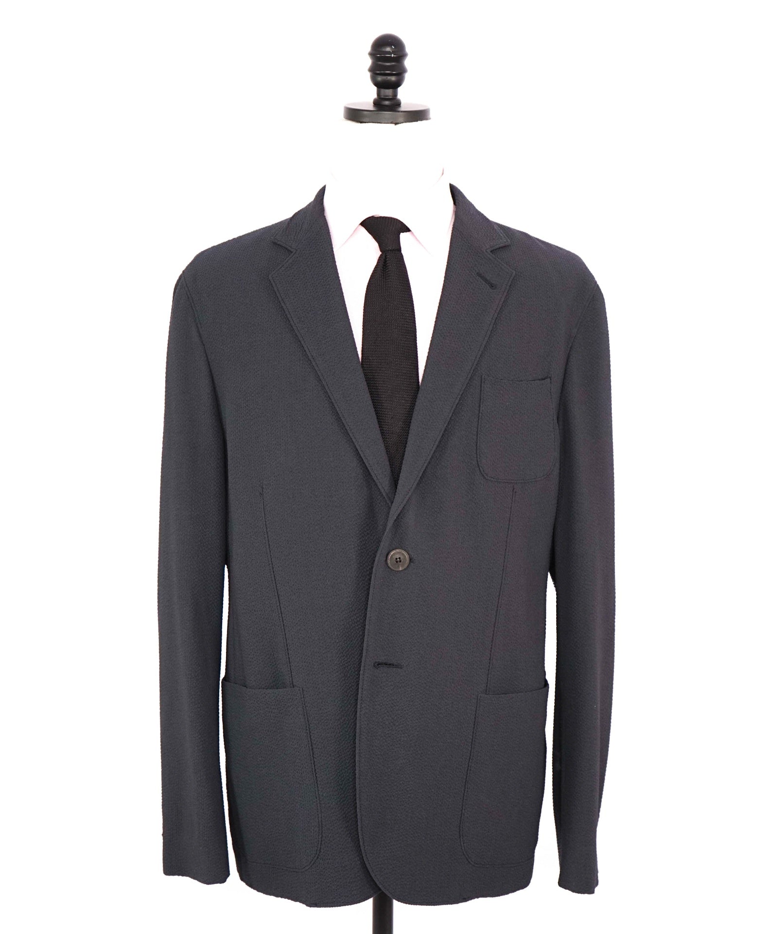 $2,595 GIORGIO ARMANI - Navy "UPTON" Seersucker Wool Blazer - 46R