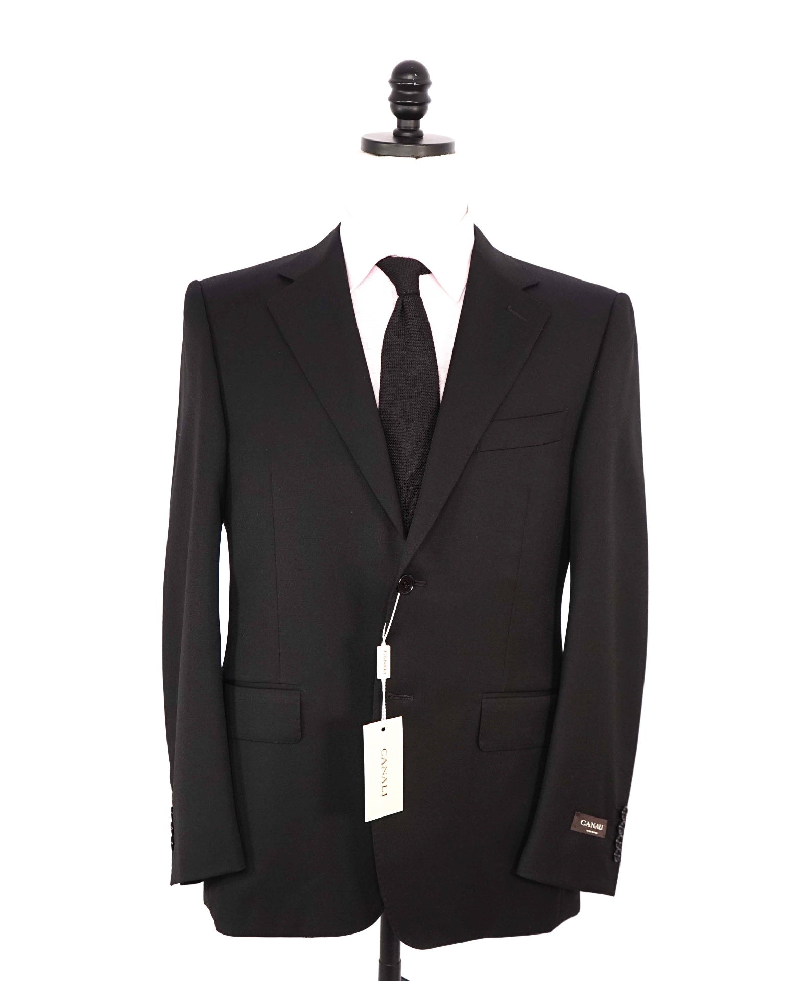 $2,795 CANALI - Solid Black Pure Wool Suit - 36S