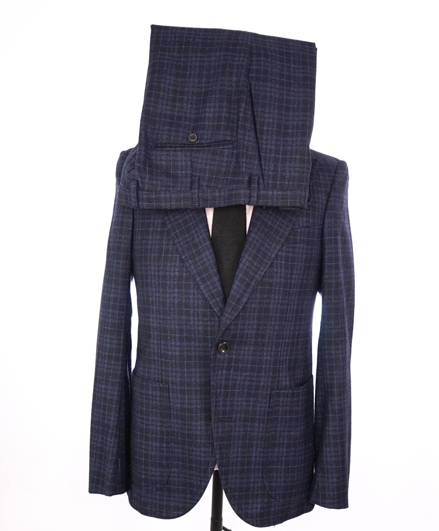 $1,995 EMPORIO ARMANI - "SAVILE LINE" Blue Plaid Flannel Suit - 38R