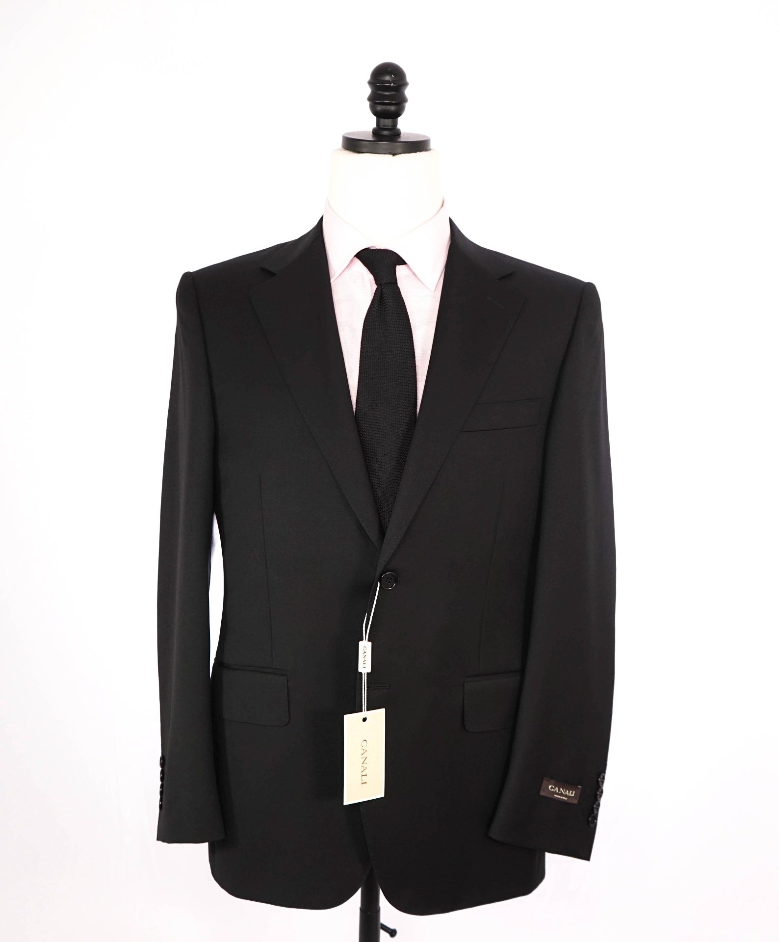 $2,795 CANALI - Solid Black Pure Wool Suit - 36S