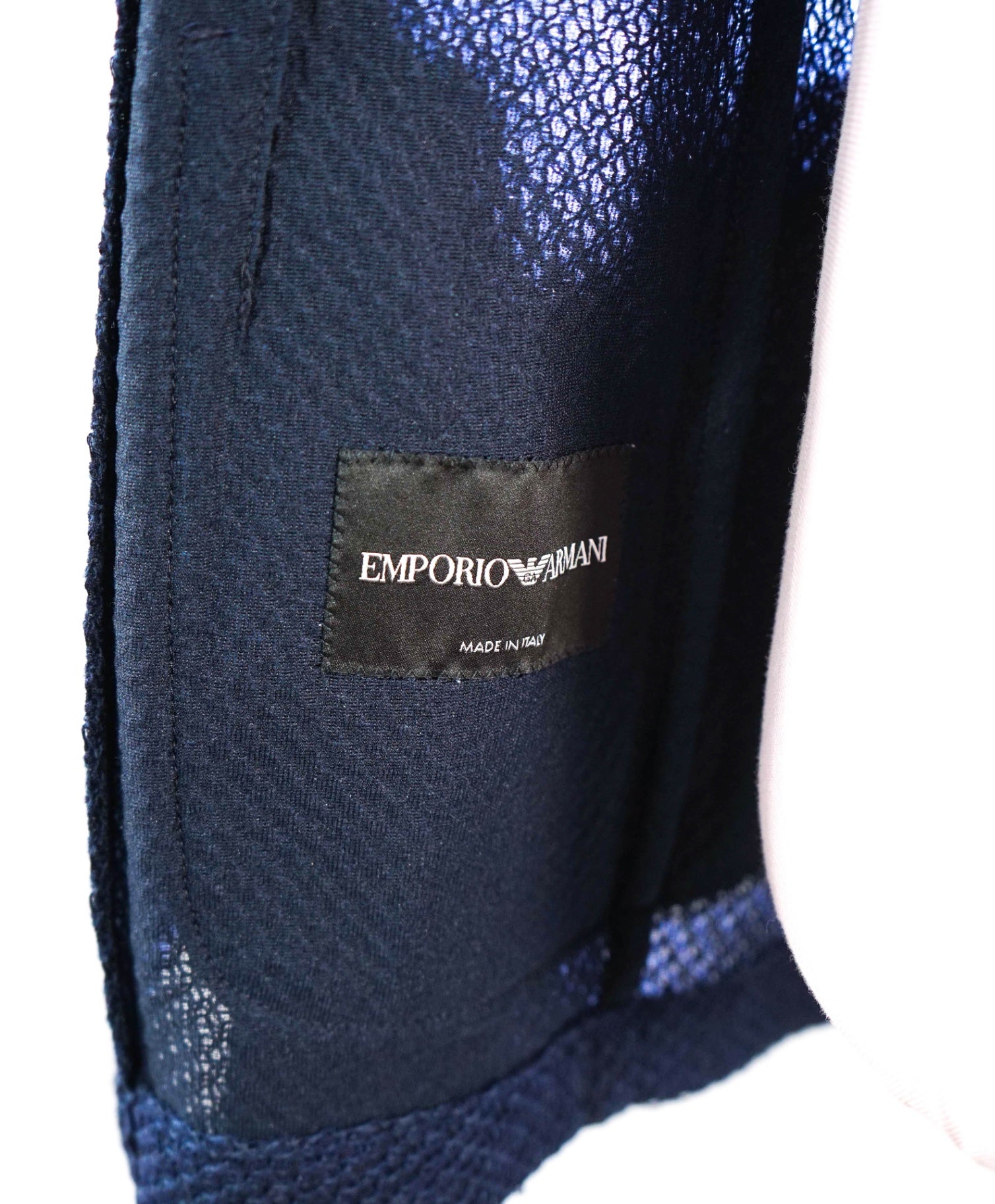 $1,595 EMPORIO ARMANI - Navy Blue Knit Mesh Cotton Blazer - 36R