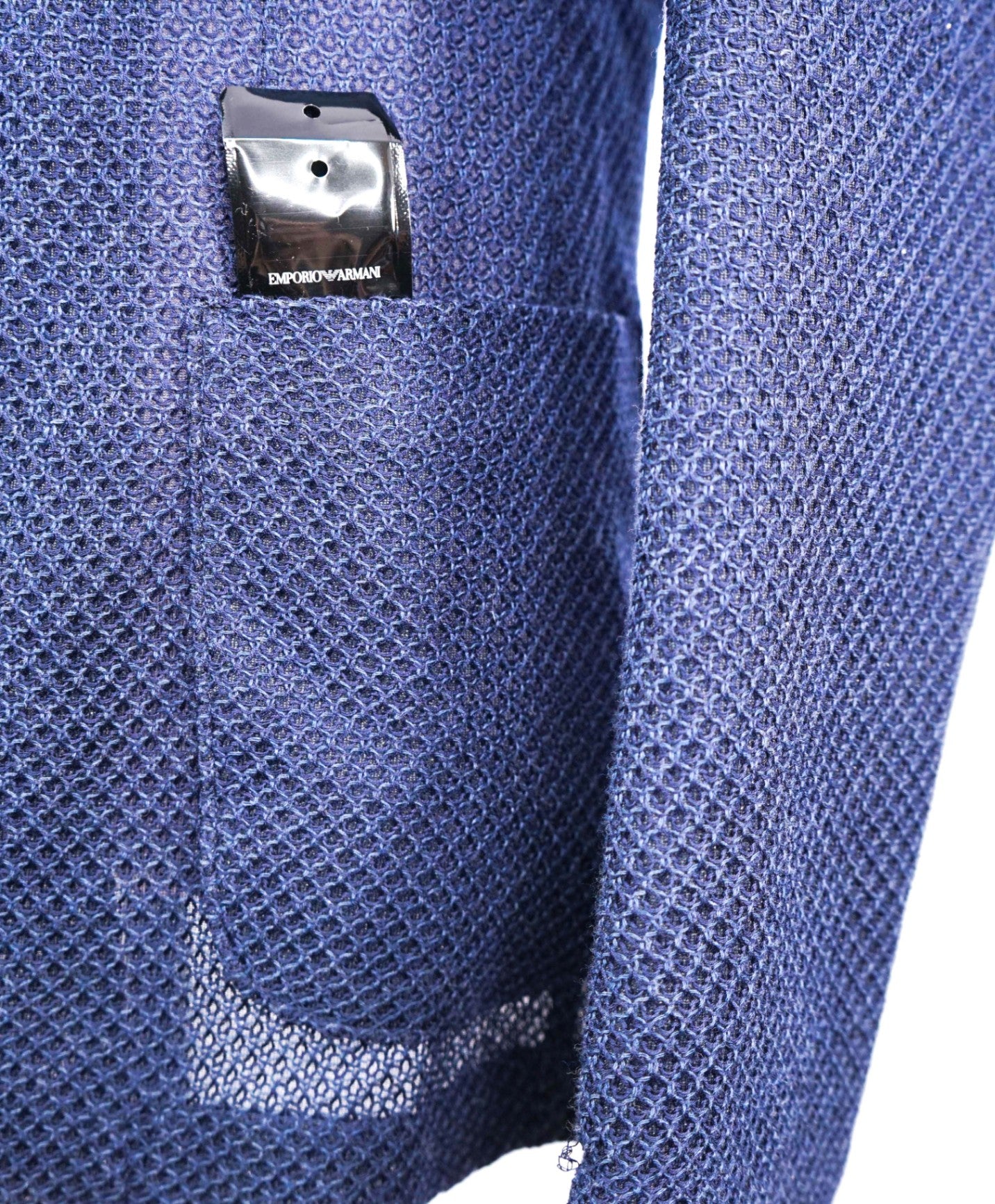 $1,595 EMPORIO ARMANI - Navy Blue Knit Mesh Cotton Blazer - 36R