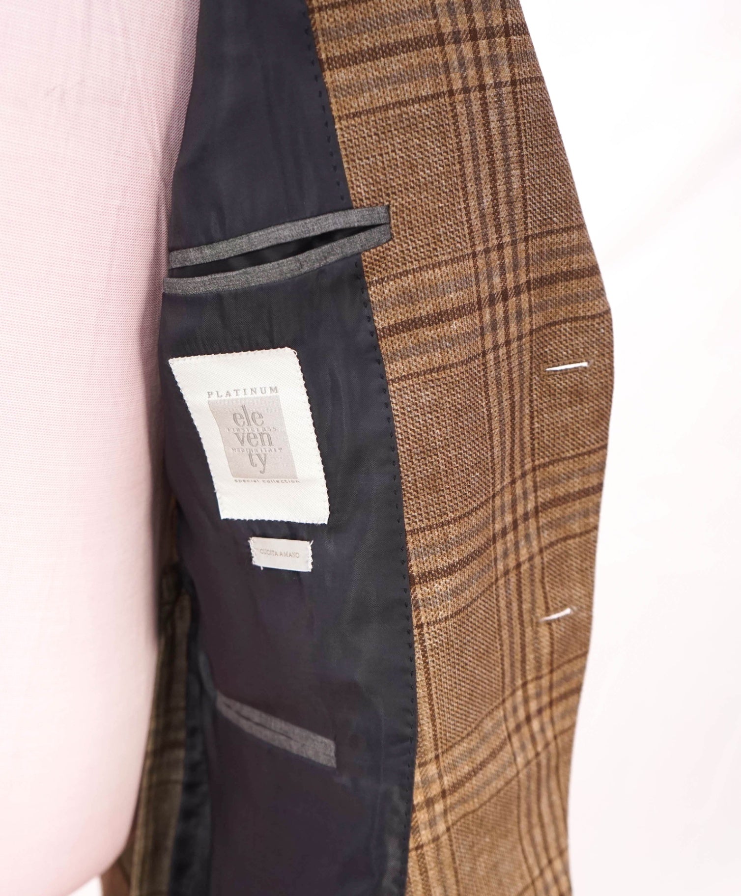 $1,795 ELEVENTY By ZEGNA - Brown Plaid Linen/Wool/Silk Blazer - 40