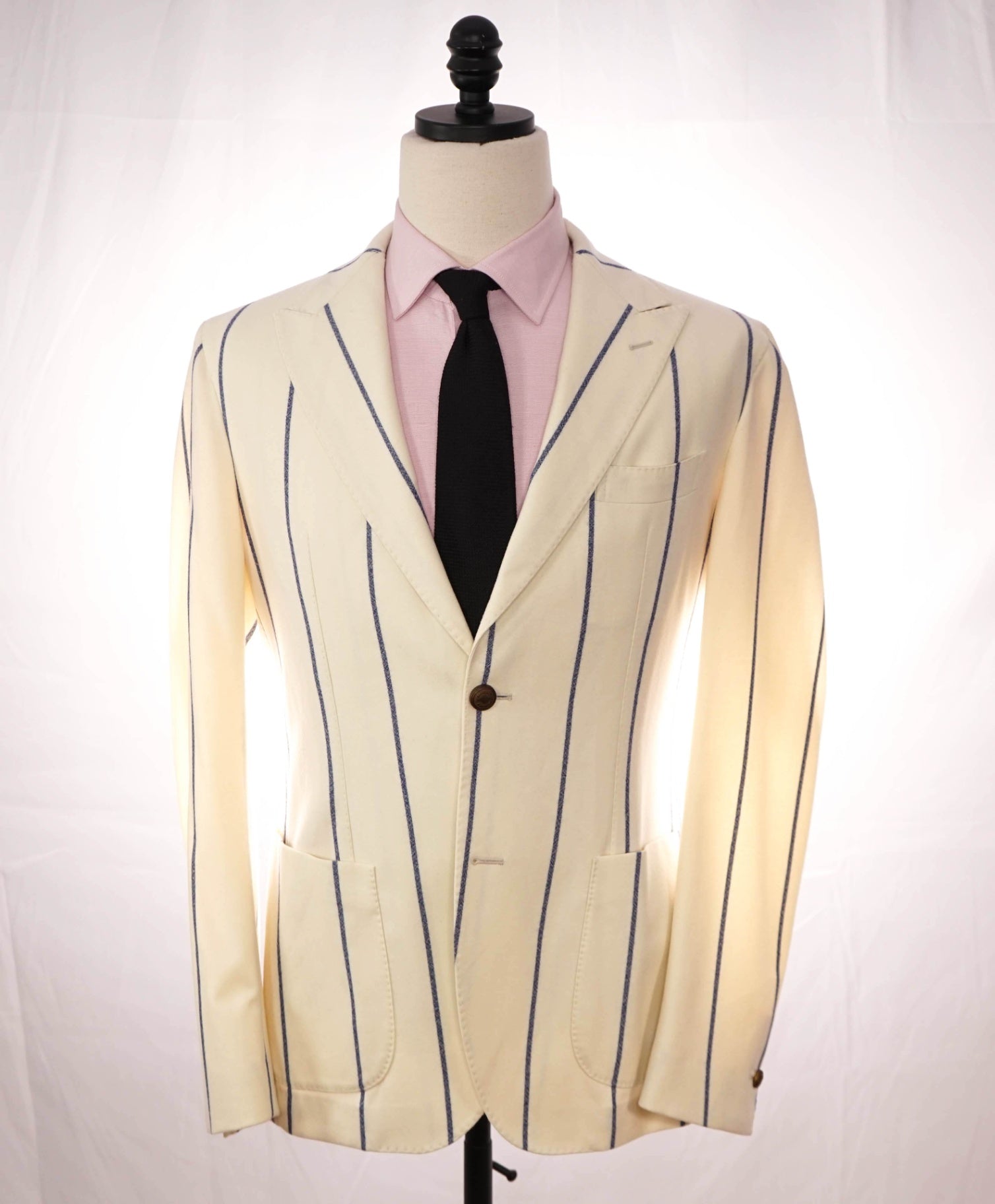 $2,395 ELEVENTY - Ivory/Blue Chalk Stripe Wool "JOGGER" Suit - 40
