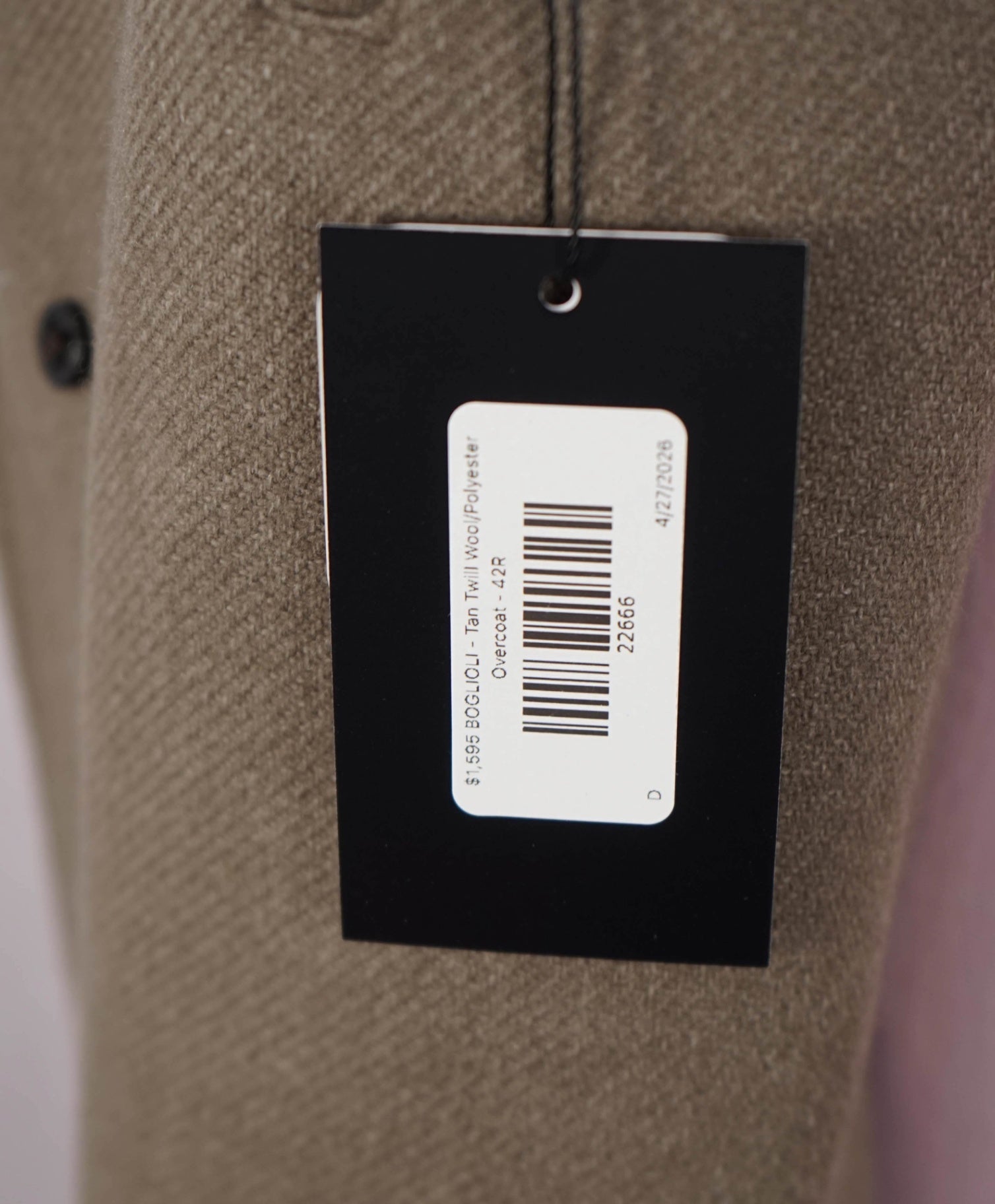 $1,595 BOGLIOLI - Tan Twill Wool Overcoat - 42R