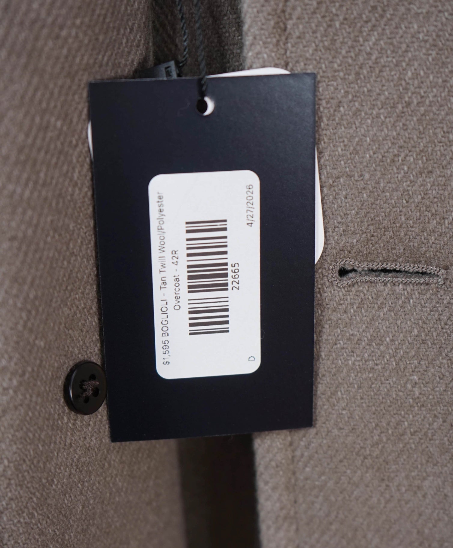 $1,595 BOGLIOLI - Tan Twill Wool Overcoat - 42R
