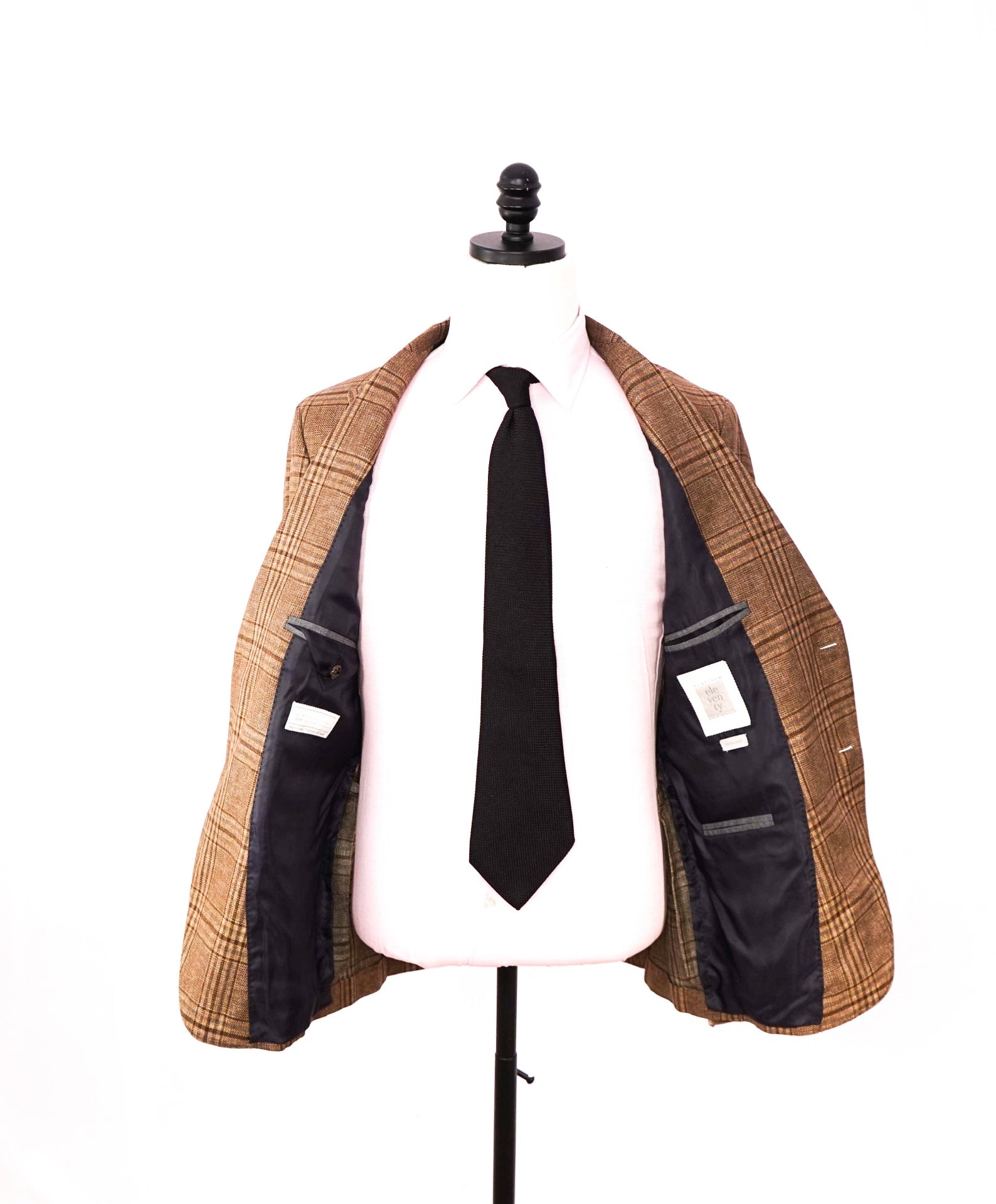 $1,795 ELEVENTY By ZEGNA - Brown Plaid Linen/Wool/Silk Blazer - 40