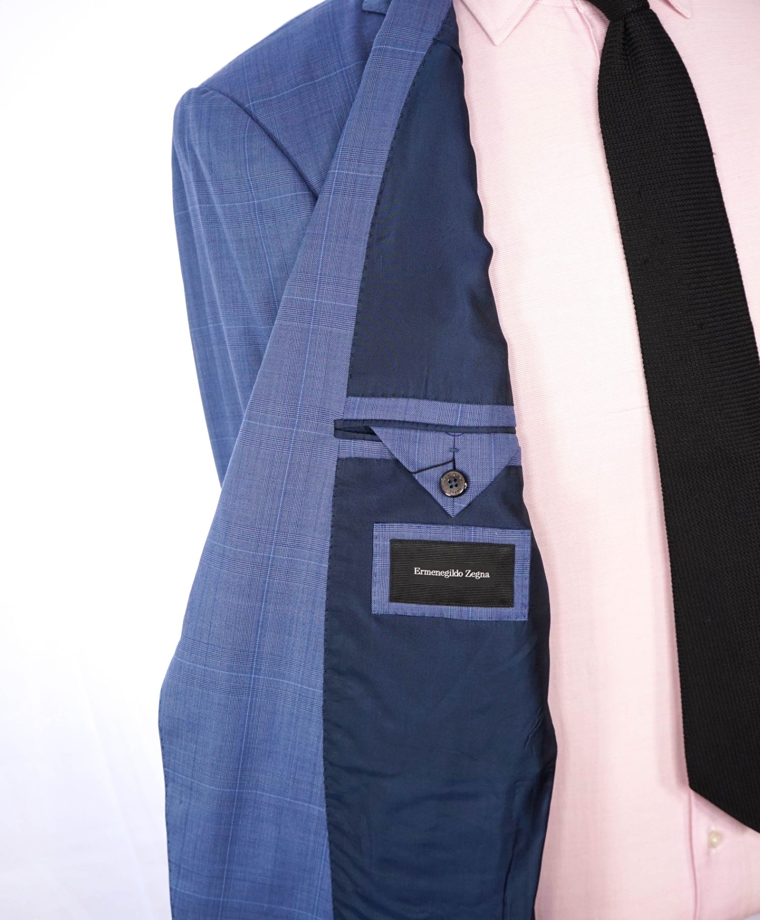 $4,090 ZEGNA - Blue Plaid Wool Suit - 46R