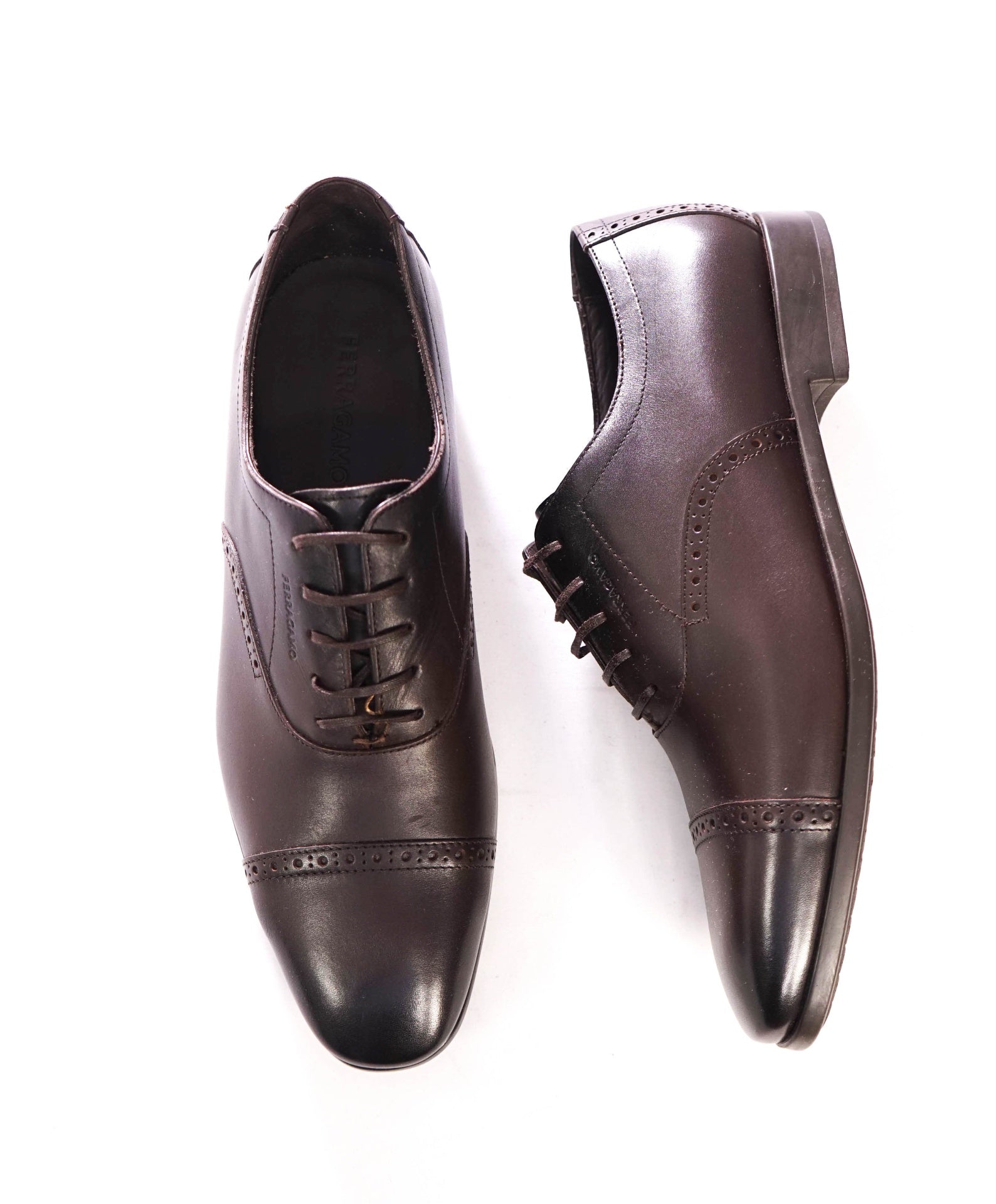 $950 FERRAGAMO - Brown Leather "RILEY" Oxfords - 10.5 EE