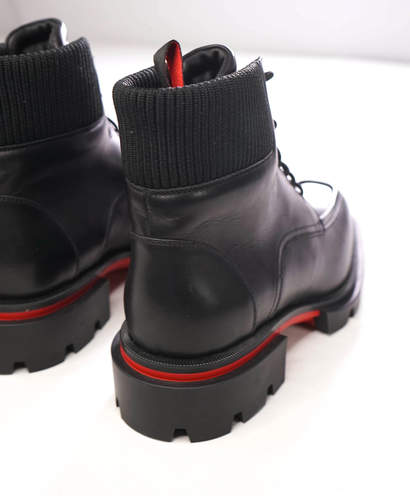 $1,495 CHRISTIAN LOUBOUTIN - Black Leather "OUR WALK" Ankle Boots - US 8 (41EU)