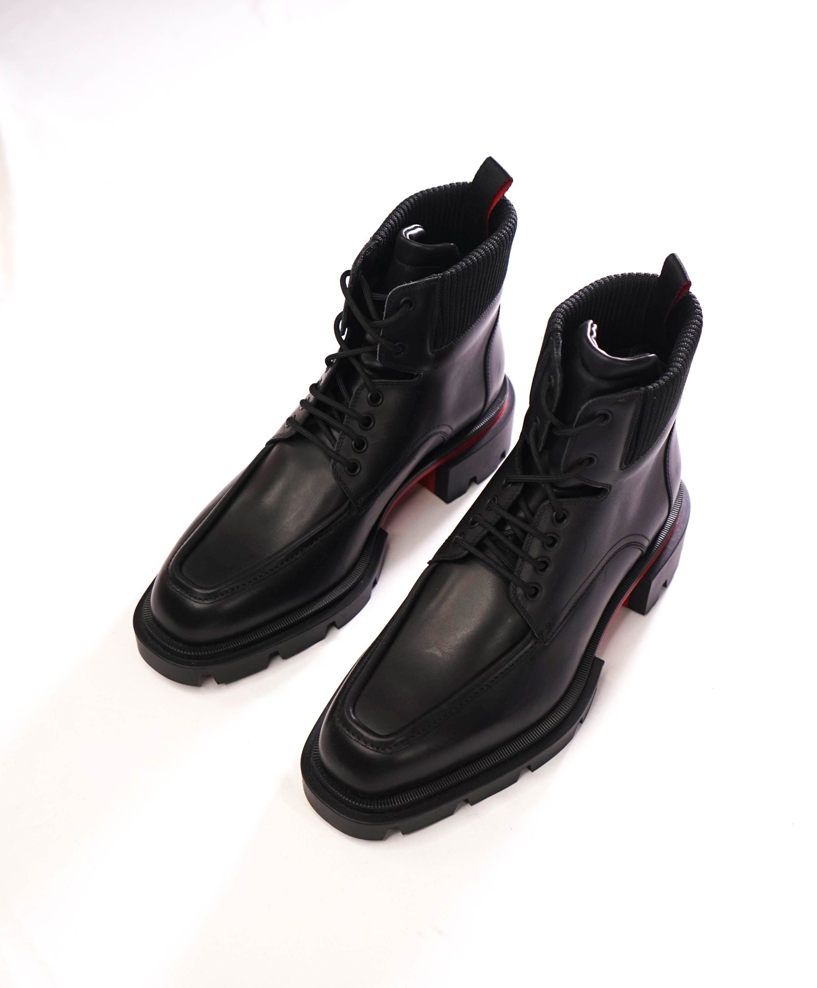 $1,495 CHRISTIAN LOUBOUTIN - Black Leather "OUR WALK" Ankle Boots - US 8 (41EU)