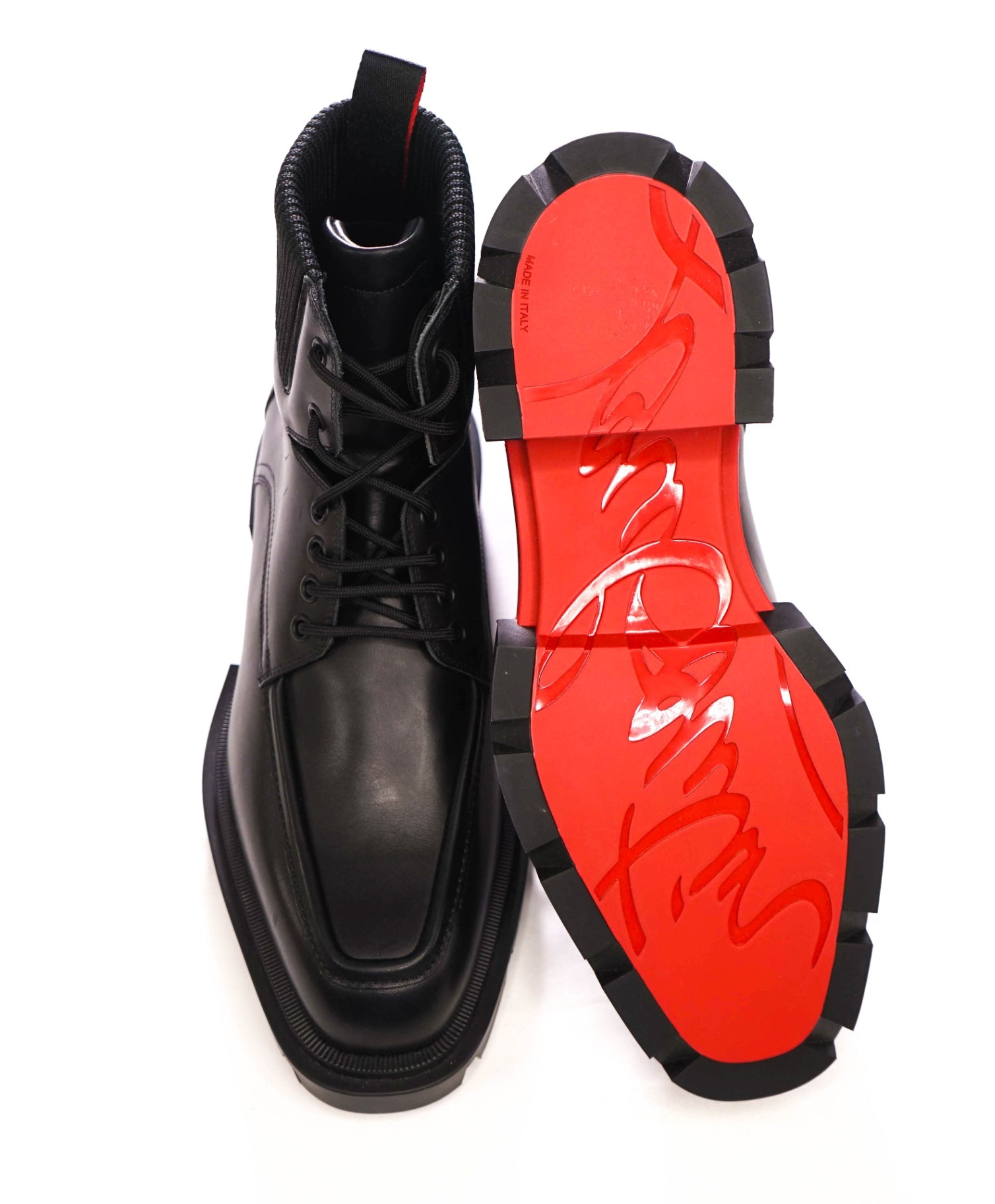 $1,495 CHRISTIAN LOUBOUTIN - Black Leather "OUR WALK" Ankle Boots - US 8 (41EU)