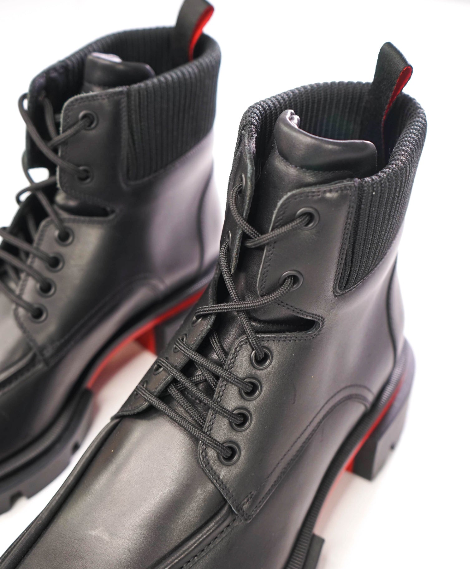 $1,495 CHRISTIAN LOUBOUTIN - Black Leather "OUR WALK" Ankle Boots - US 8 (41EU)