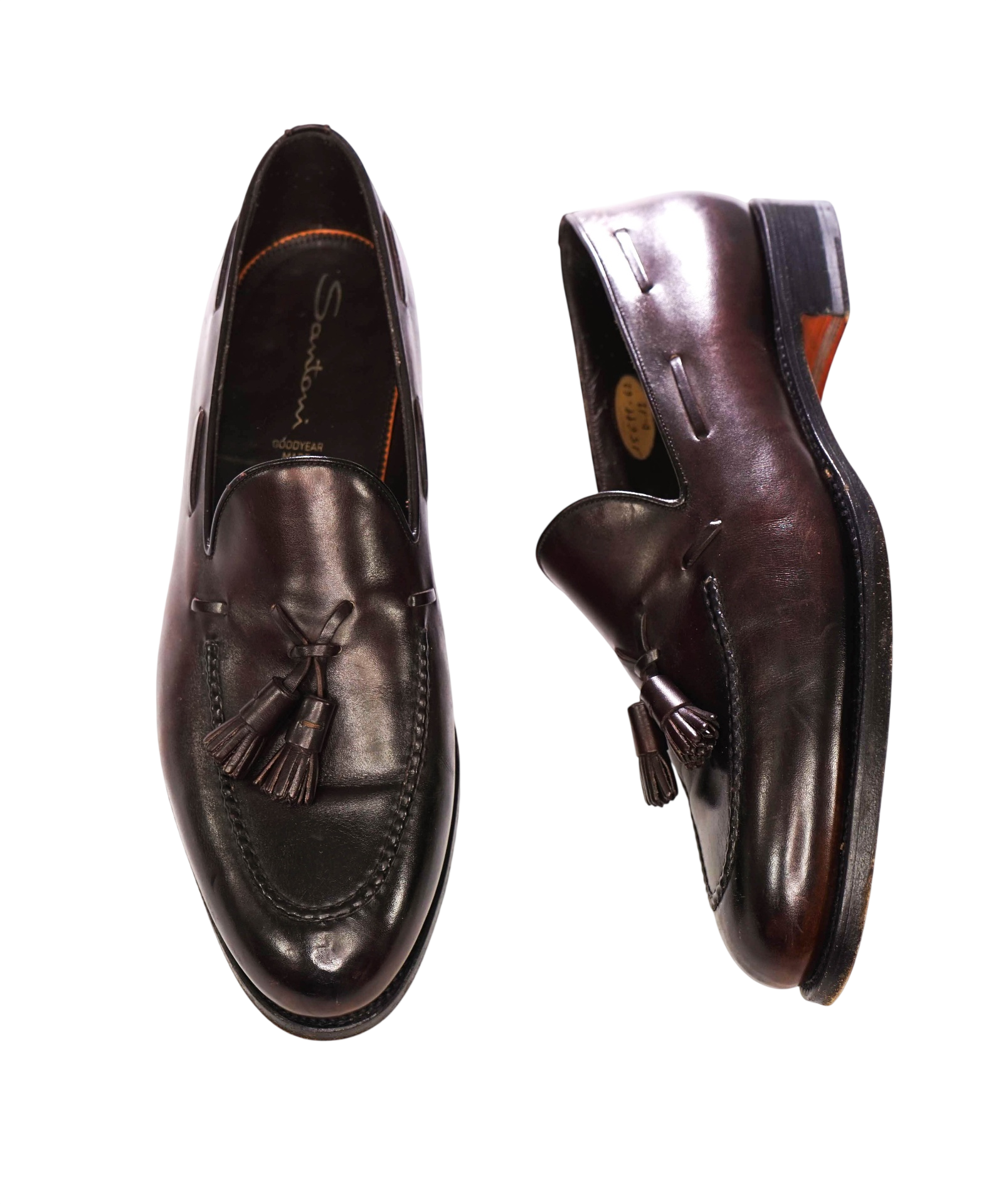 $970 SANTONI - Dark Brown GOODYEAR Leather Tassel Loafers - US 13 (12UK)