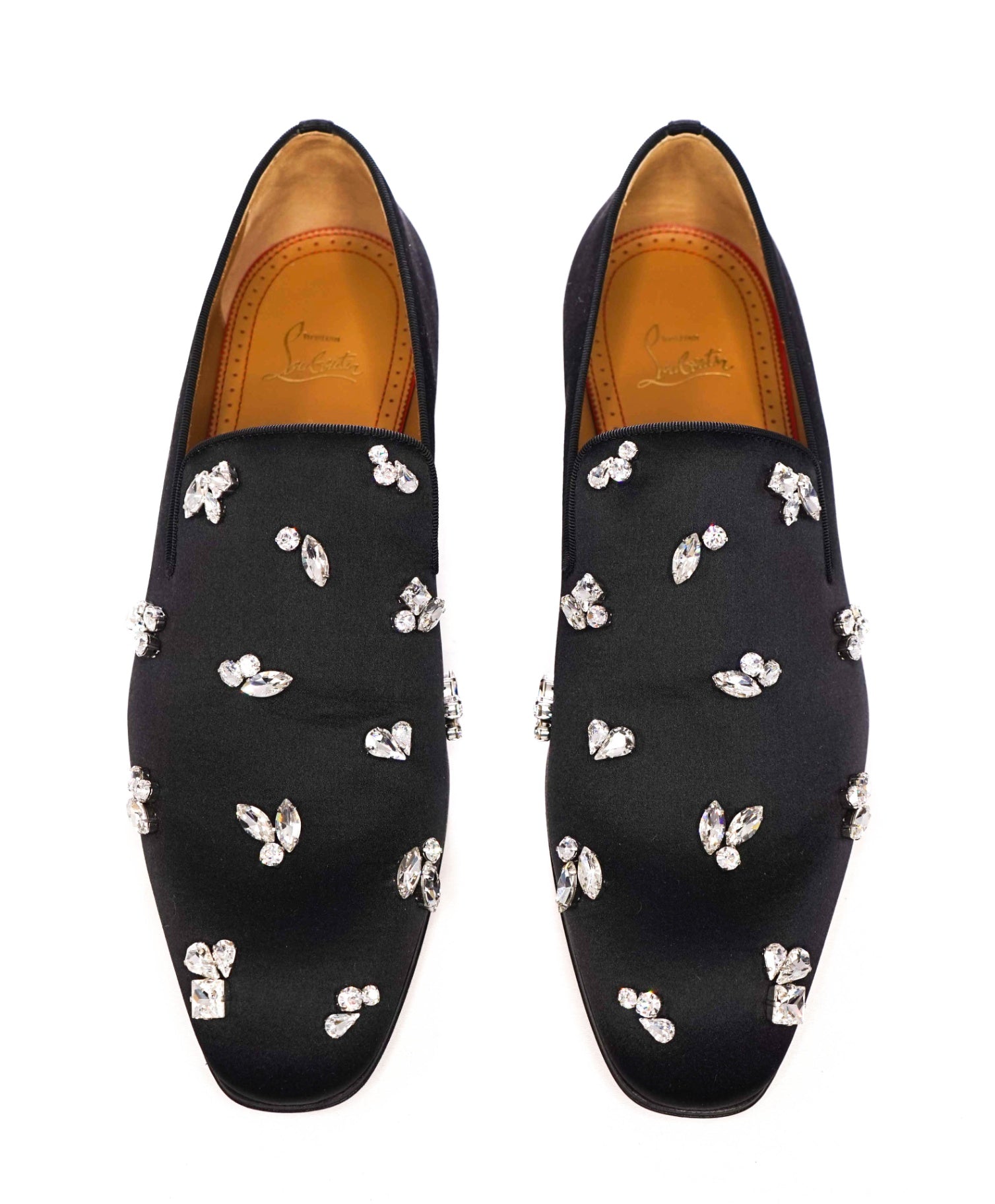 $1,495 LOUBOUTIN - Black Satin "DANDELION QUEENIE" Loafers - US 9 (42EU)