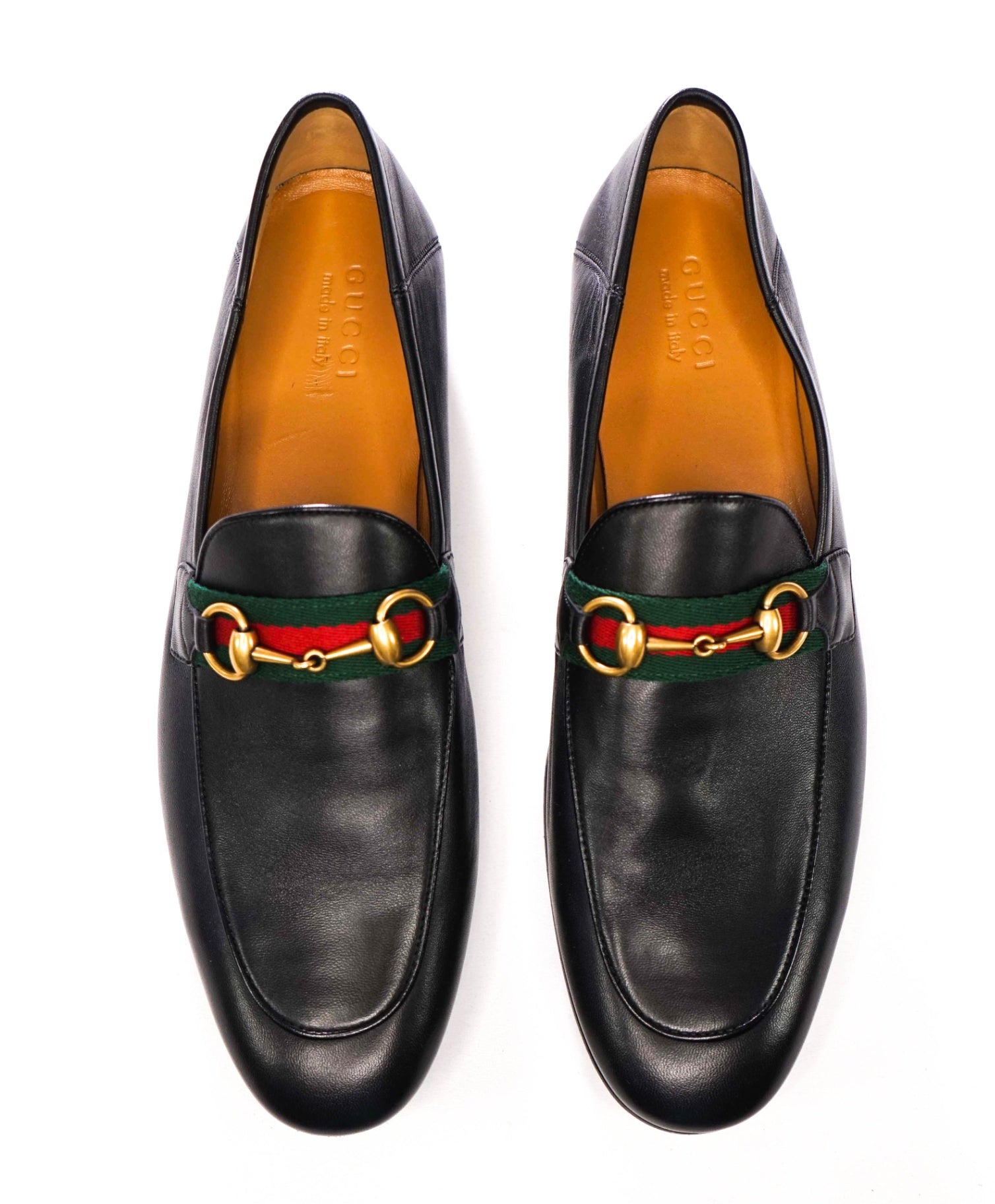 $1,090 GUCCI - Black Leather Jordaan Agnello Loafers - 12.5 (12G)