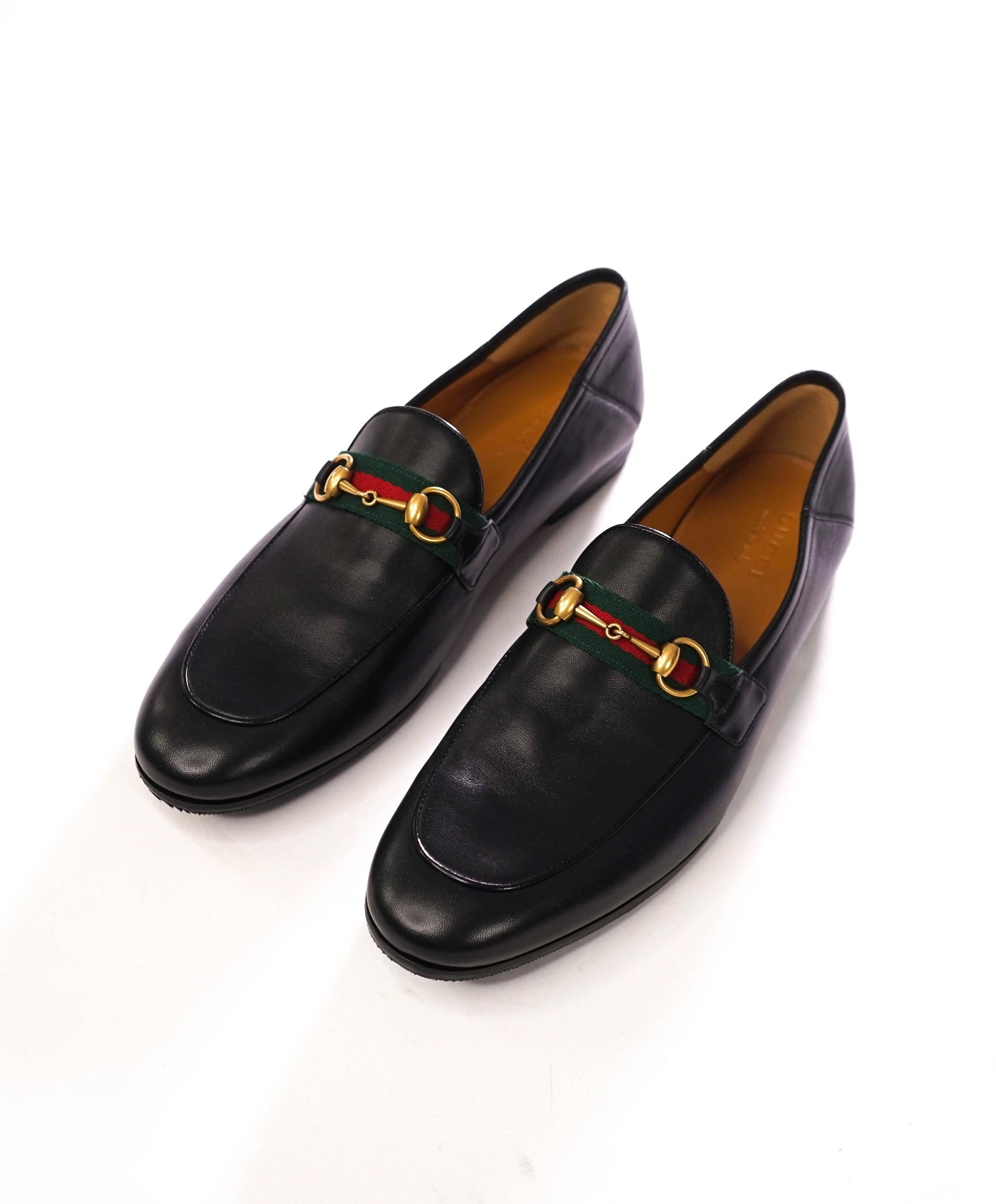 $1,090 GUCCI - Black Leather Jordaan Agnello Loafers - 12.5 (12G)