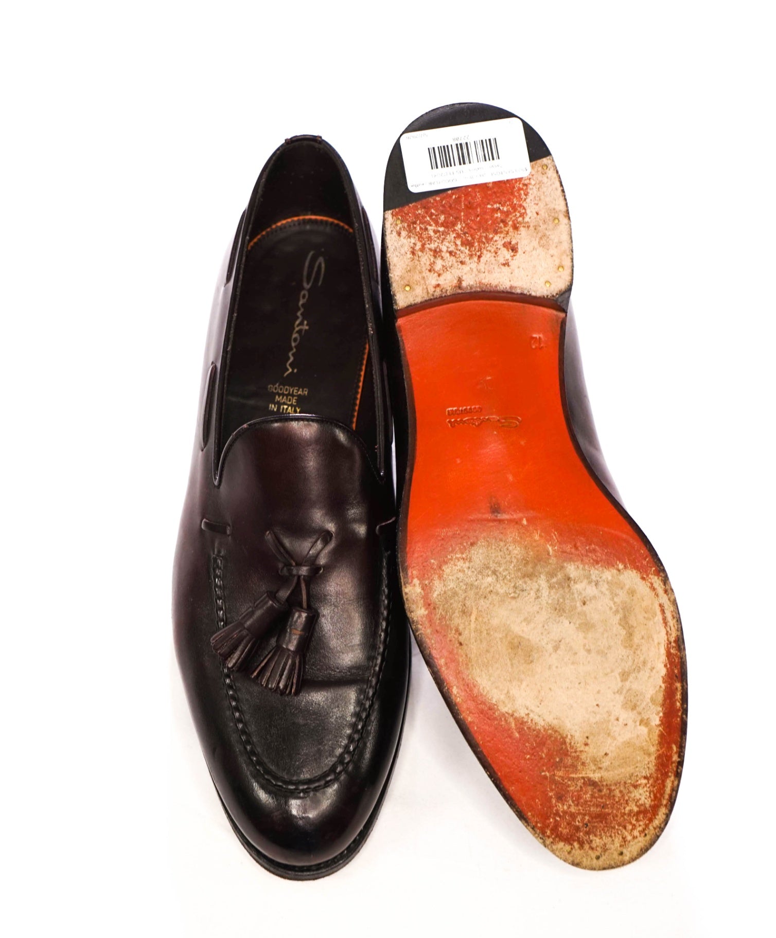 $970 SANTONI - Dark Brown GOODYEAR Leather Tassel Loafers - US 13 (12UK)