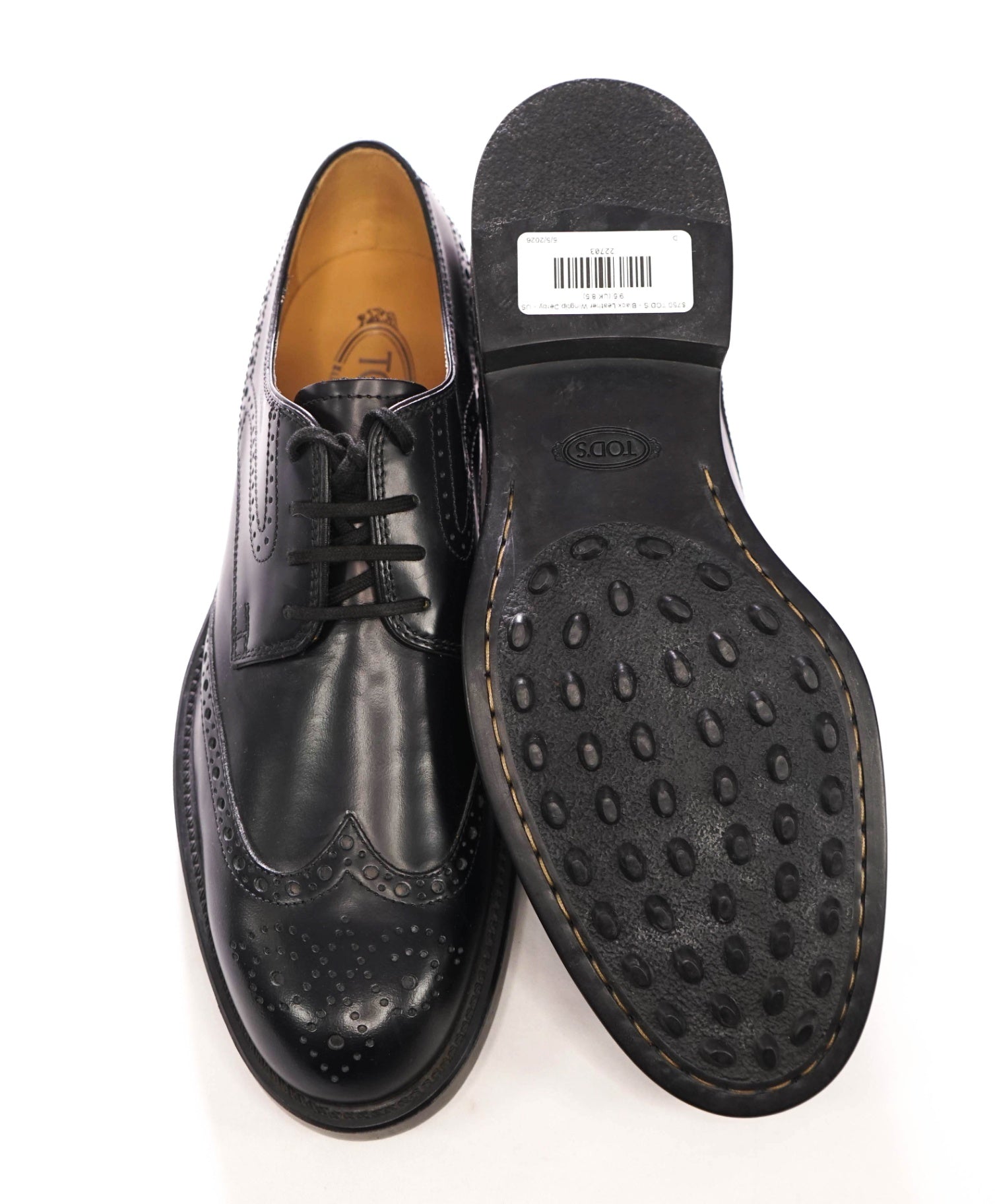 $750 TOD'S - Black Leather Wingtip Derby - US 9.5 (UK 8.5)