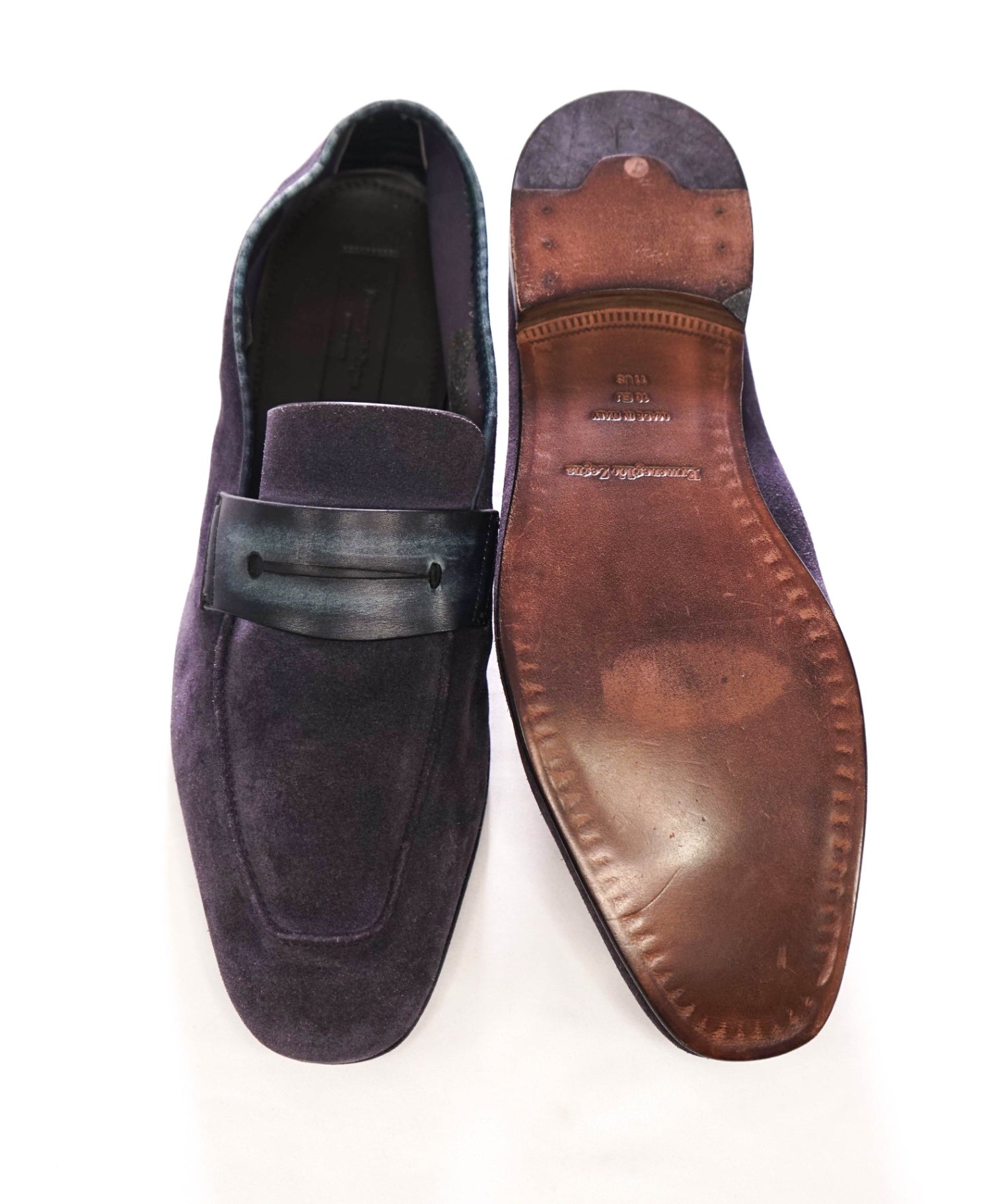 $960 ZEGNA - Navy Blue Suede Asola Loafers - US 11 (UK10)