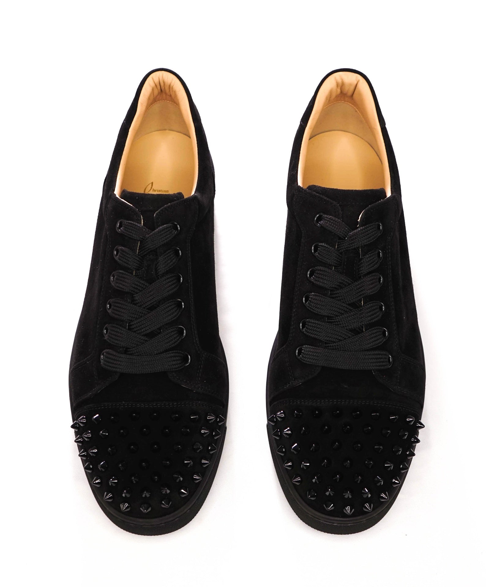 $945 LOUBOUTIN - Black Suede "VIERIA SPIKES" Sneakers - US 9 (42EU)
