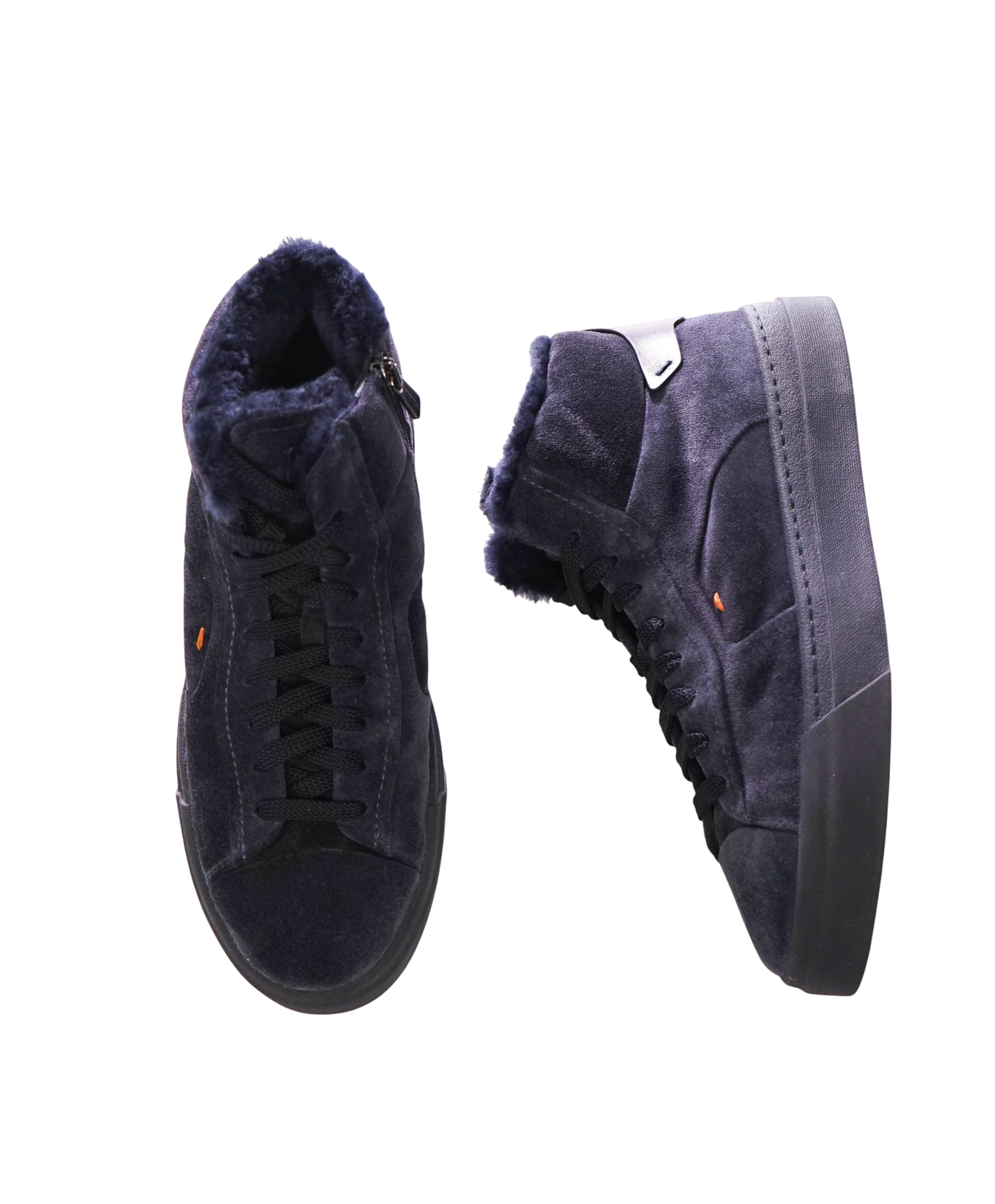 $860 SANTONI - Navy Blue Suede Shearling Lined Sneakers - US 8 (7UK)