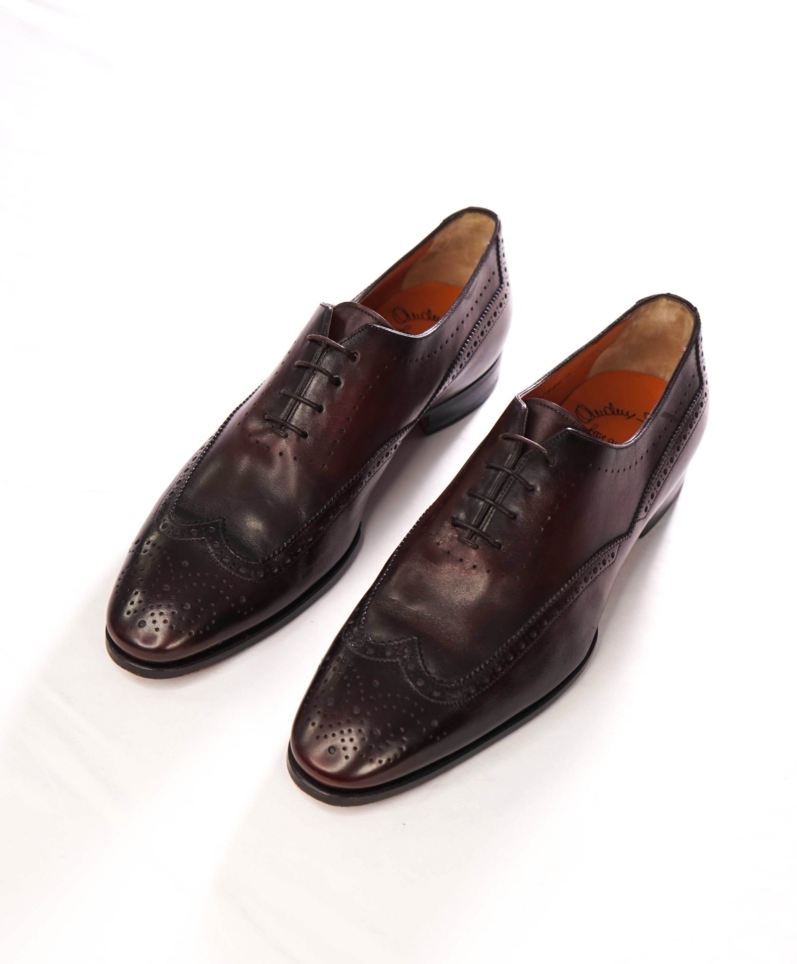 $1,295 SANTONI - Oxblood Leather Wingtip Oxfords - US 12 (11UK)