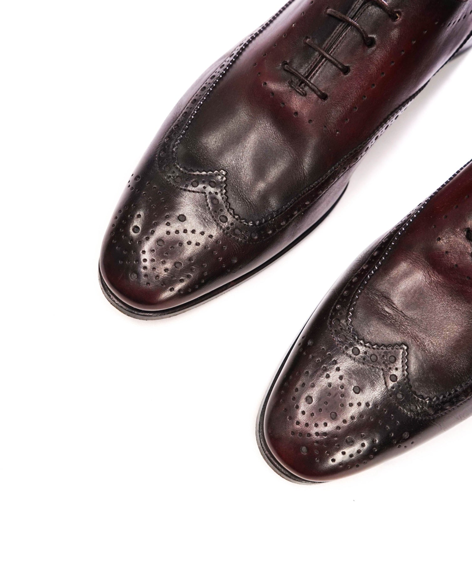 $1,295 SANTONI - Oxblood Leather Wingtip Oxfords - US 12 (11UK)