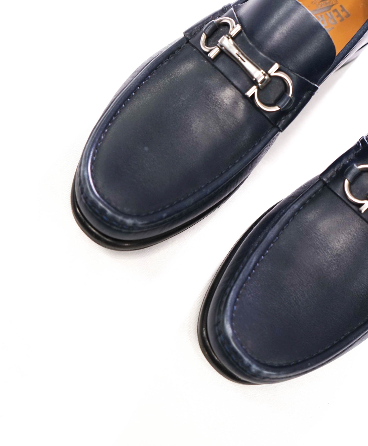 $850 FERRAGAMO - "RAFAEL" Navy Blue Leather Loafers - 8 EE