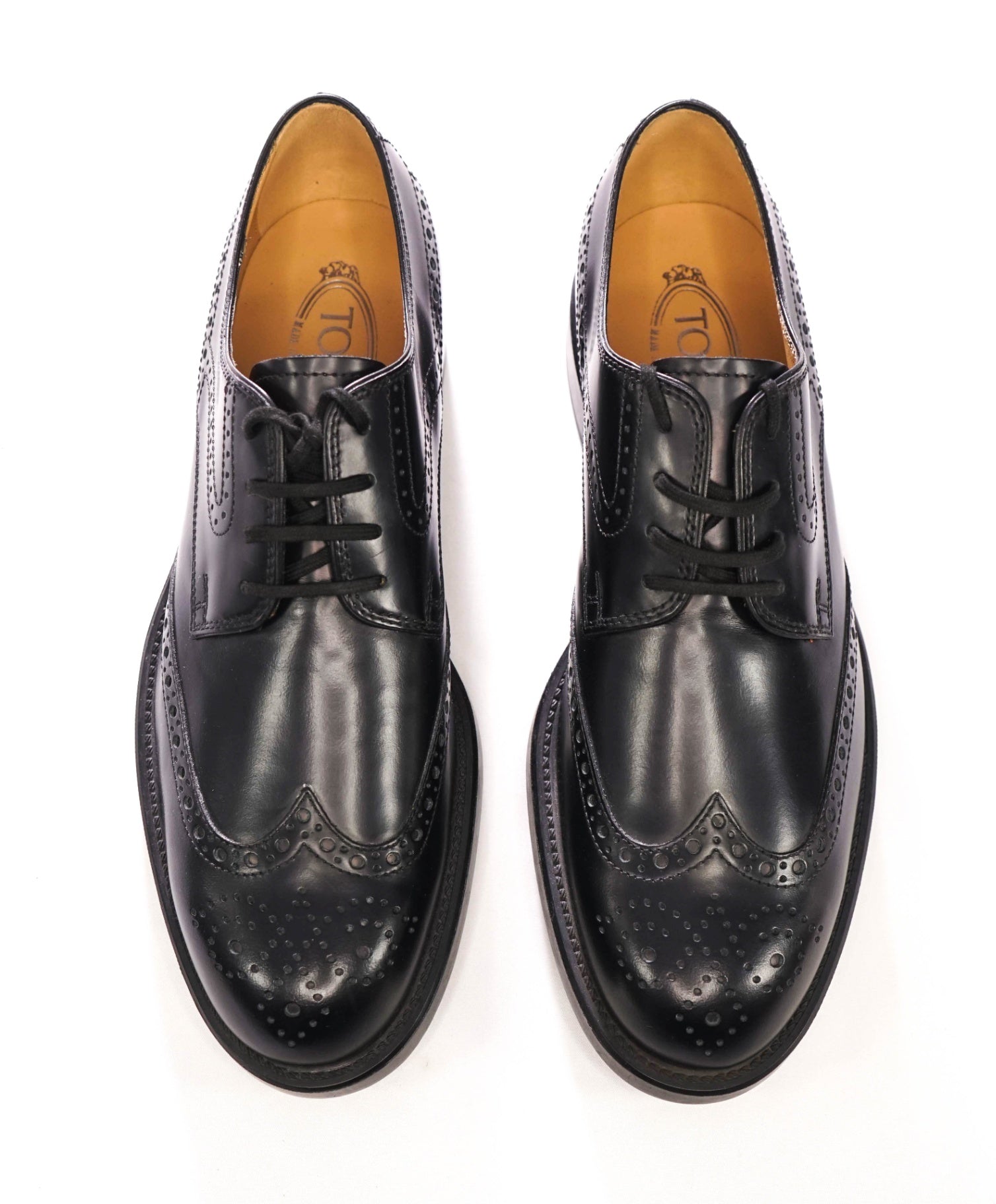 $750 TOD'S - Black Leather Wingtip Derby - US 9.5 (UK 8.5)