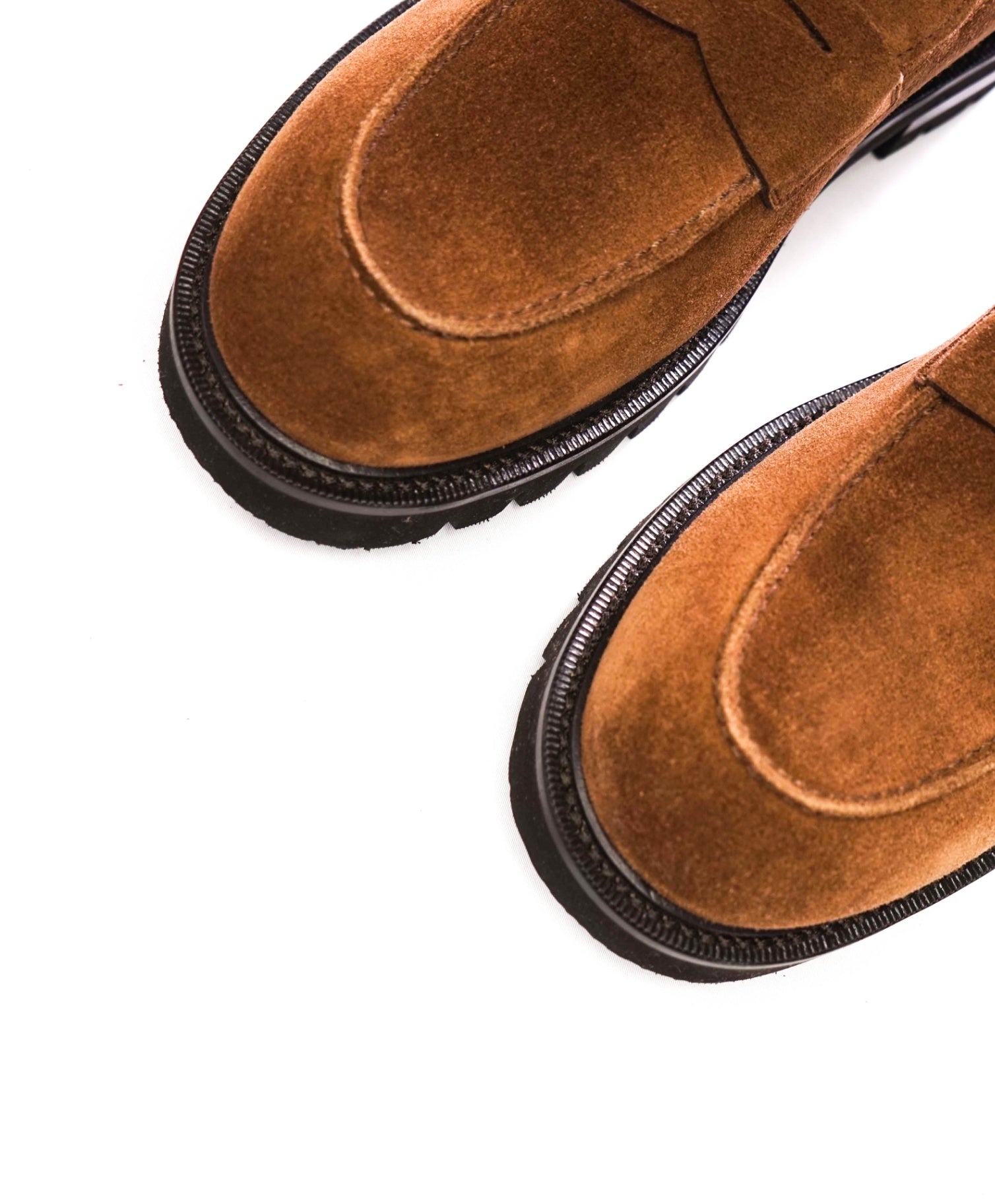 $995 FERRAGAMO - Brown Suede "AUKLAND" Lug Sole Loafers - 8 EE