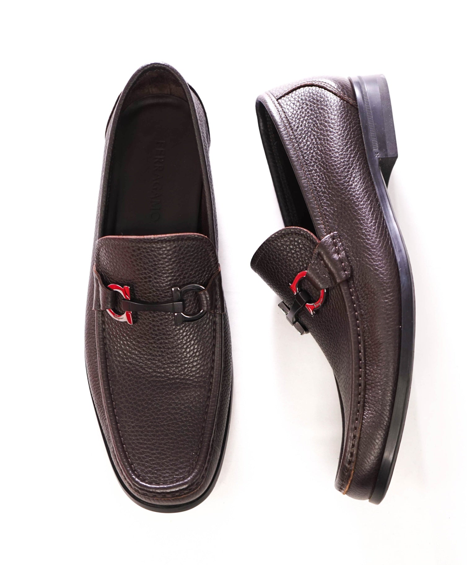 $850 FERRAGAMO - *GRANDIOSO* Brown Pebble Leather Loafers - 9 EE