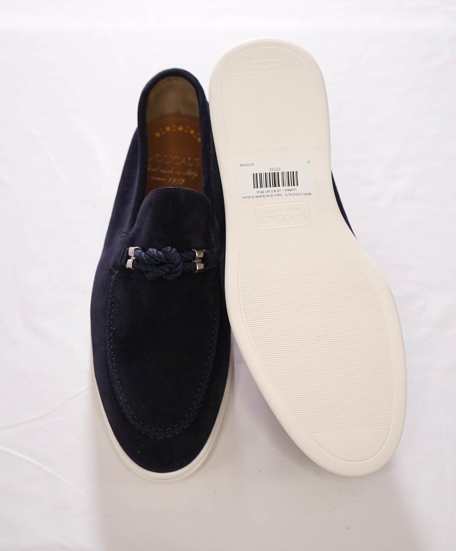 $695 DOUCAL'S - Navy Summer walk Suede Braided Loafers - US 8.5 (41.5EU)