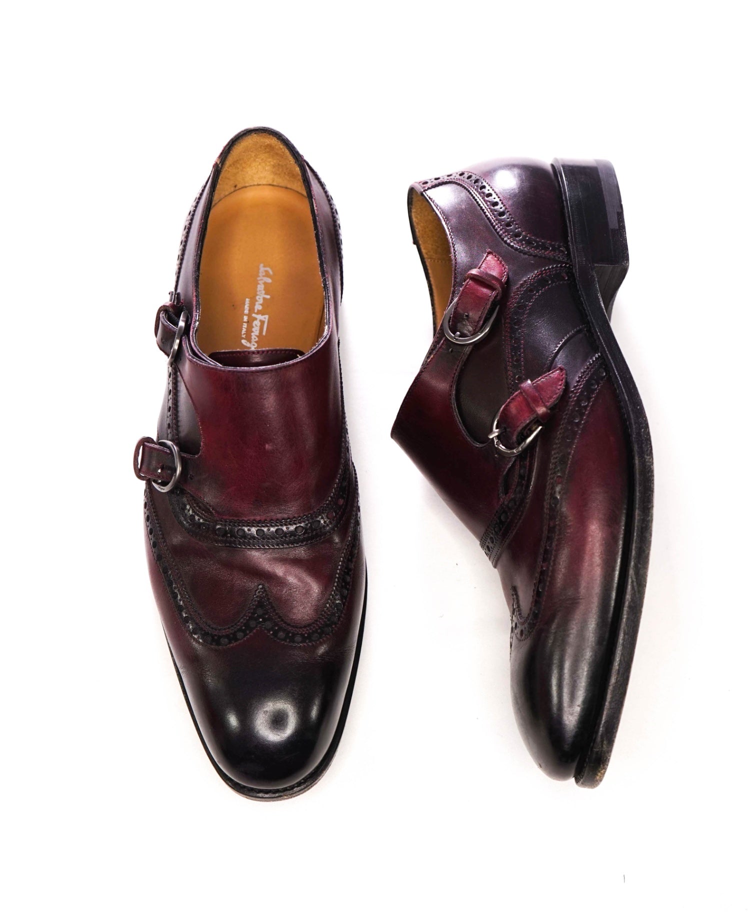$2,250 FERRAGAMO - SPECIAL EDITION Plum TREVISO Monk - 8.5 EE
