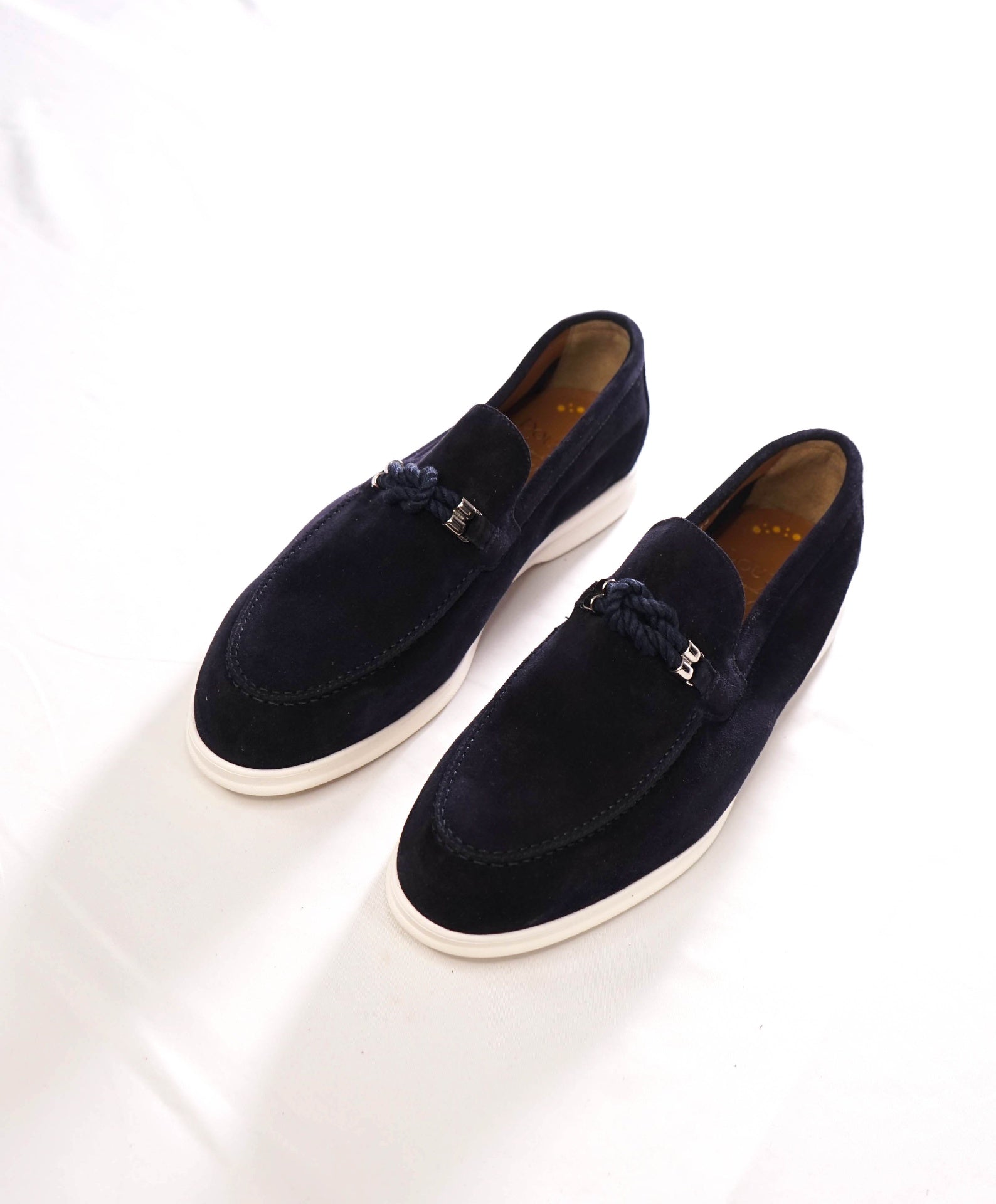 $695 DOUCAL'S - Navy Summer walk Suede Braided Loafers - US 8.5 (41.5EU)