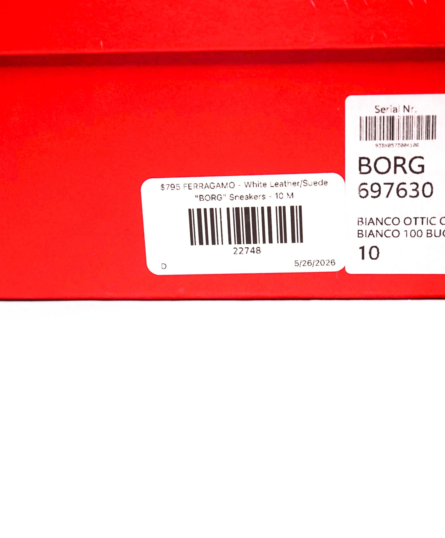 $795 FERRAGAMO - White Leather/Suede "BORG" Sneakers - 10 M