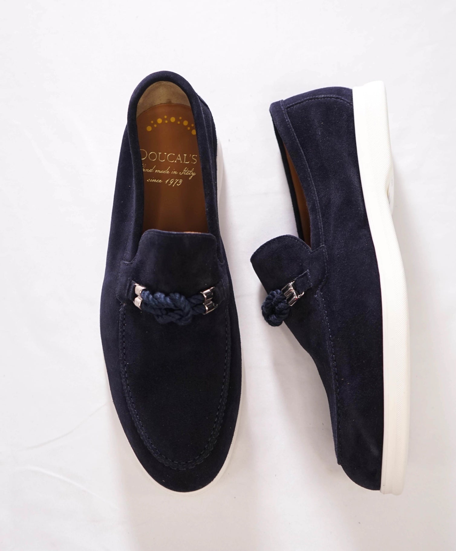 $695 DOUCAL'S - Navy Summer walk Suede Braided Loafers - US 8.5 (41.5EU)