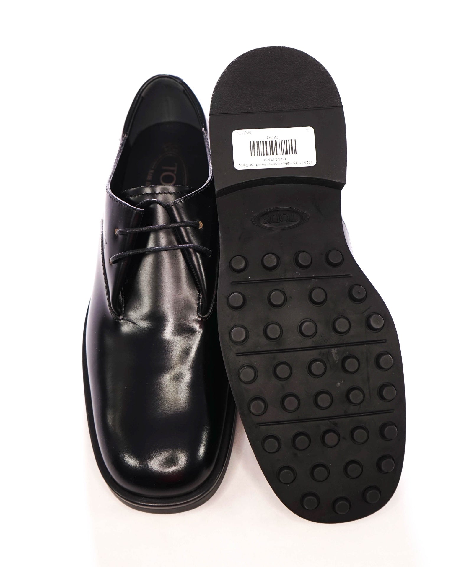 $925 TOD'S - Black Leather Square Toe Lug Derby - US 8.5 (7.5UK)