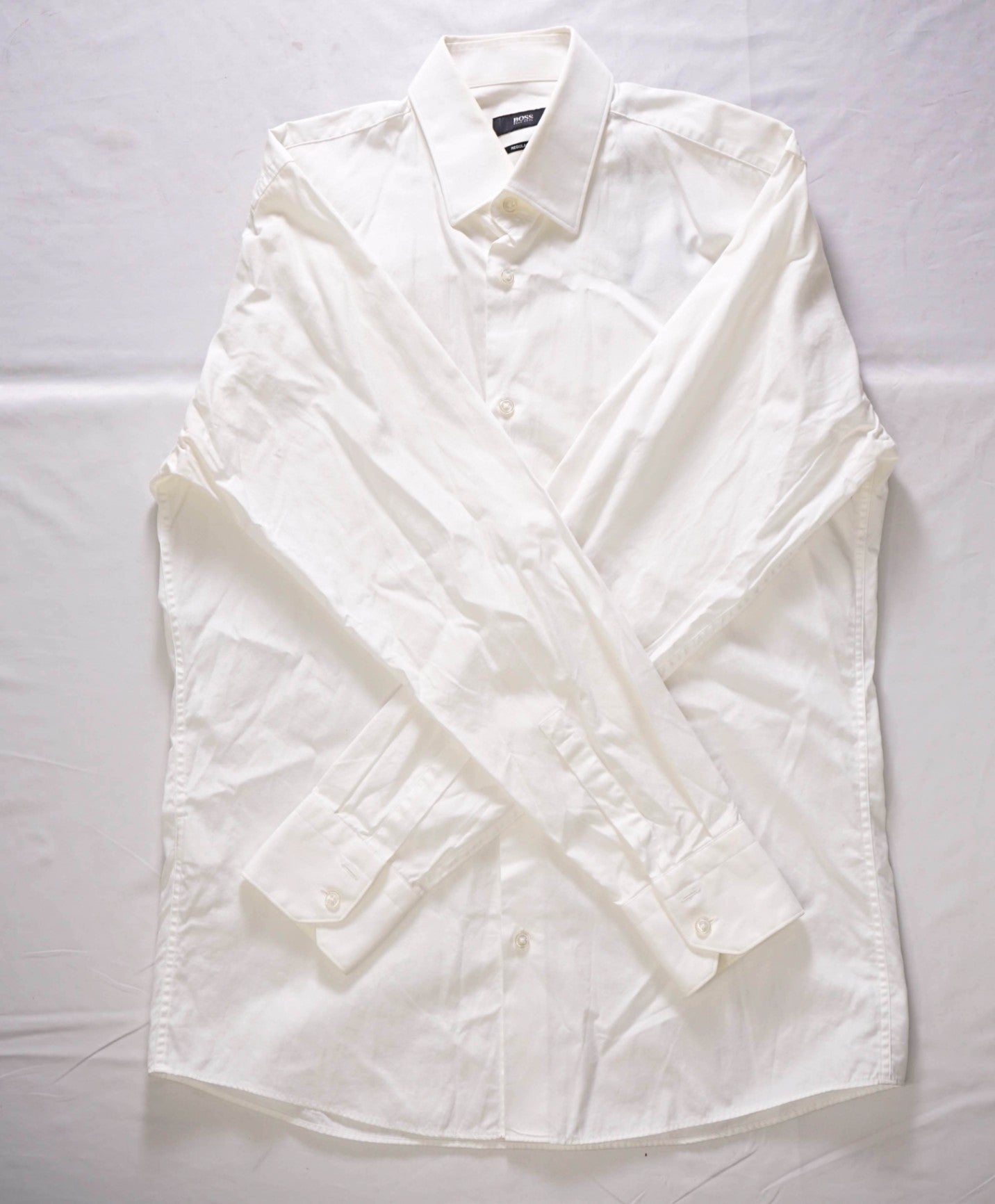 $160 BOSS - White Cotton Regular Fit Poplin Shirt - 15 / 32